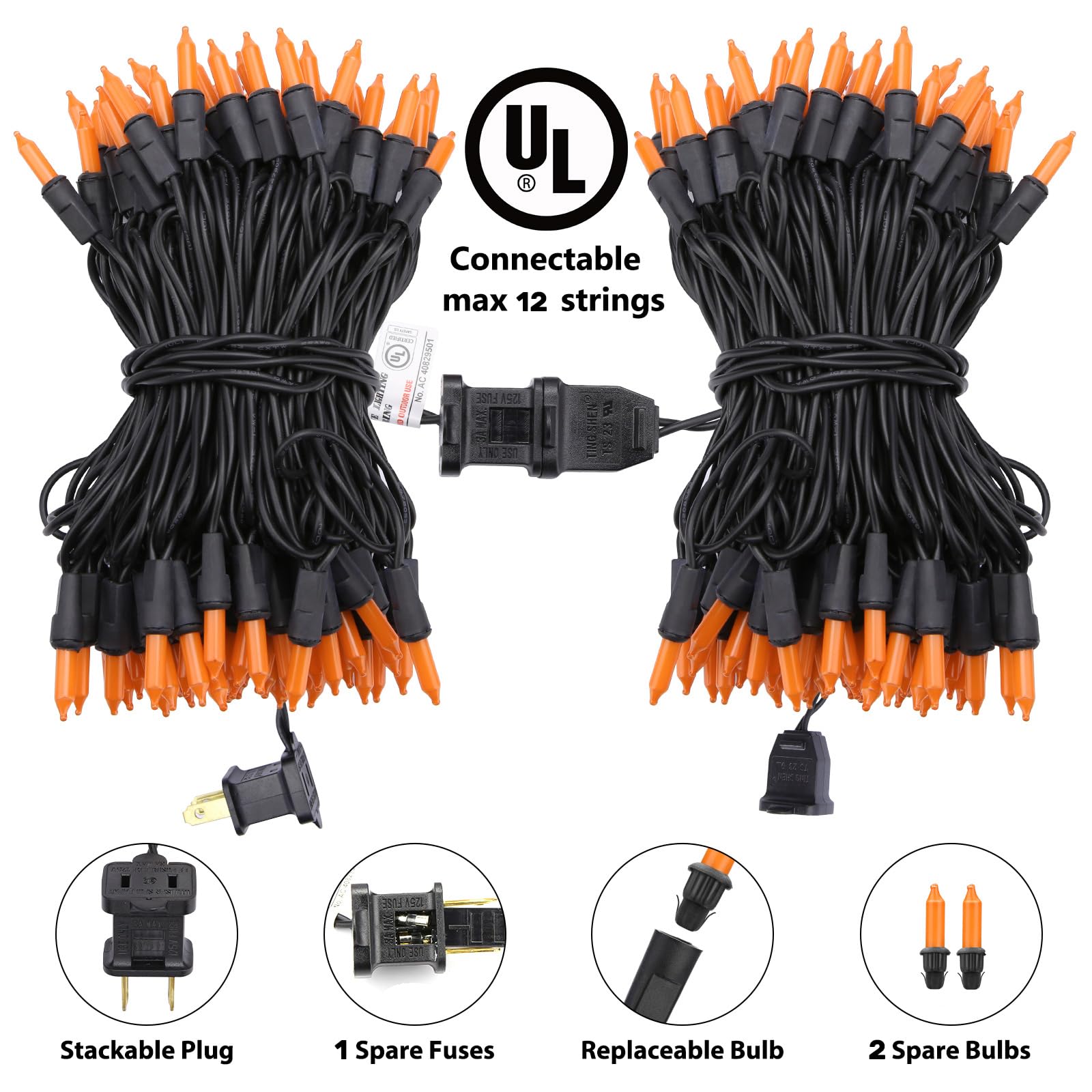 Toodour Orange Halloween String Lights - 12.5ft 50 Count UL Certified Connectable Mini Bulbs for Home, Garden, Porch & Party Decor | Perfect for Halloween Decorations, Outdoor Lighting & Holiday Festive Atmosphere