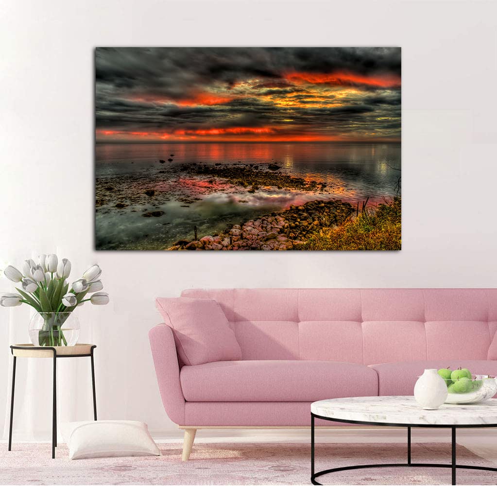 Evening Glow Landscape Canvas Art - Framed Wall Painting for Home, Office & Bedroom Decor - Ready to Hang - Perfect for Living Room Accent Wall & Cozy Bedroom Atmosphere