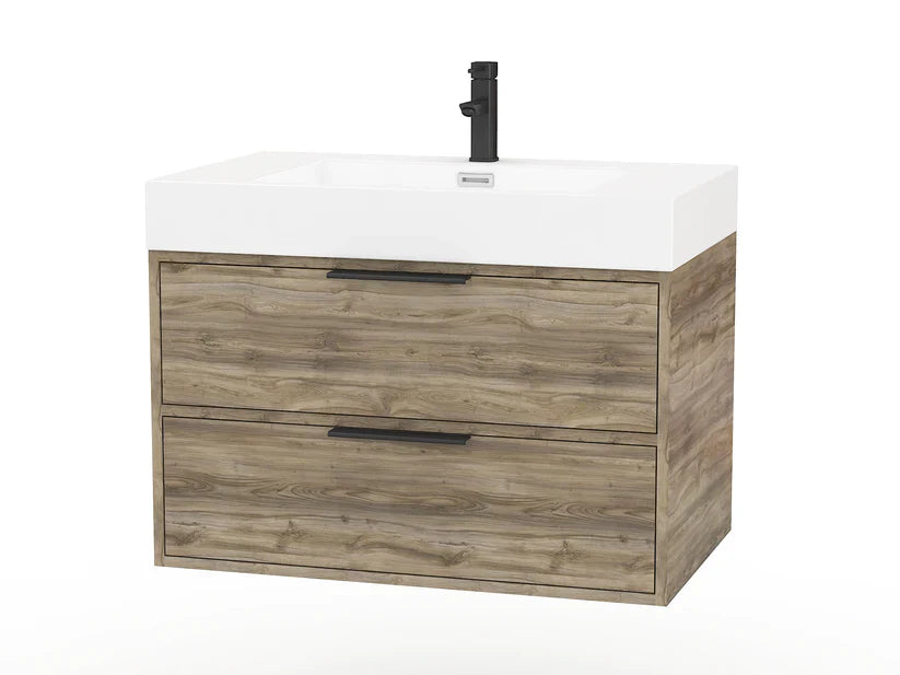Cutler Savoy 30-Inch Modern Wall Mount Bathroom Vanity with Chiffon Finish - Space-Saving Design for Small Bathrooms & Powder Rooms