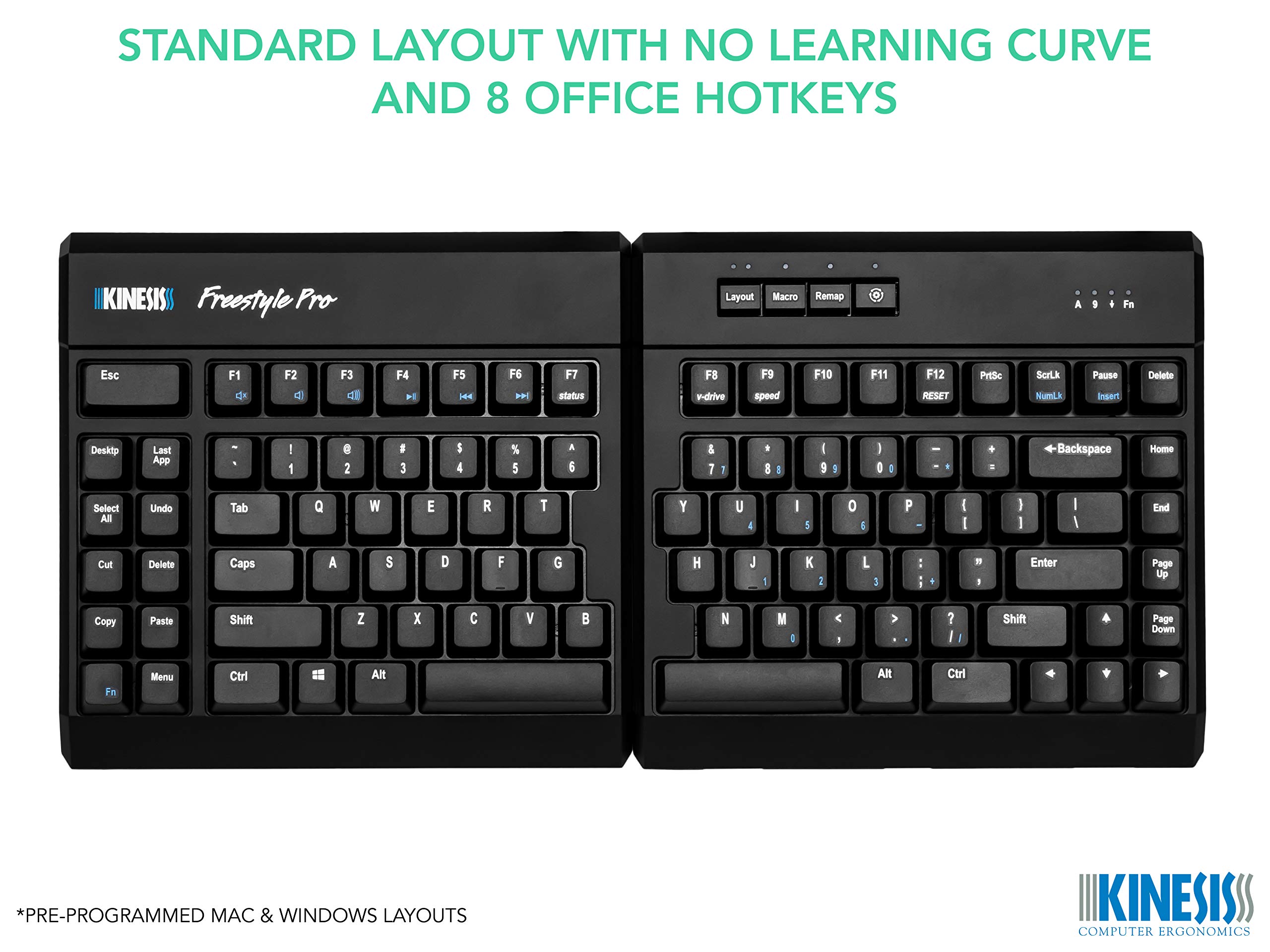 Freestyle Pro Ergonomic Split Mechanical Keyboard - Fully Programmable & Adjustable for Comfort - Perfect for Office Work, Gaming, and Long Typing Sessions