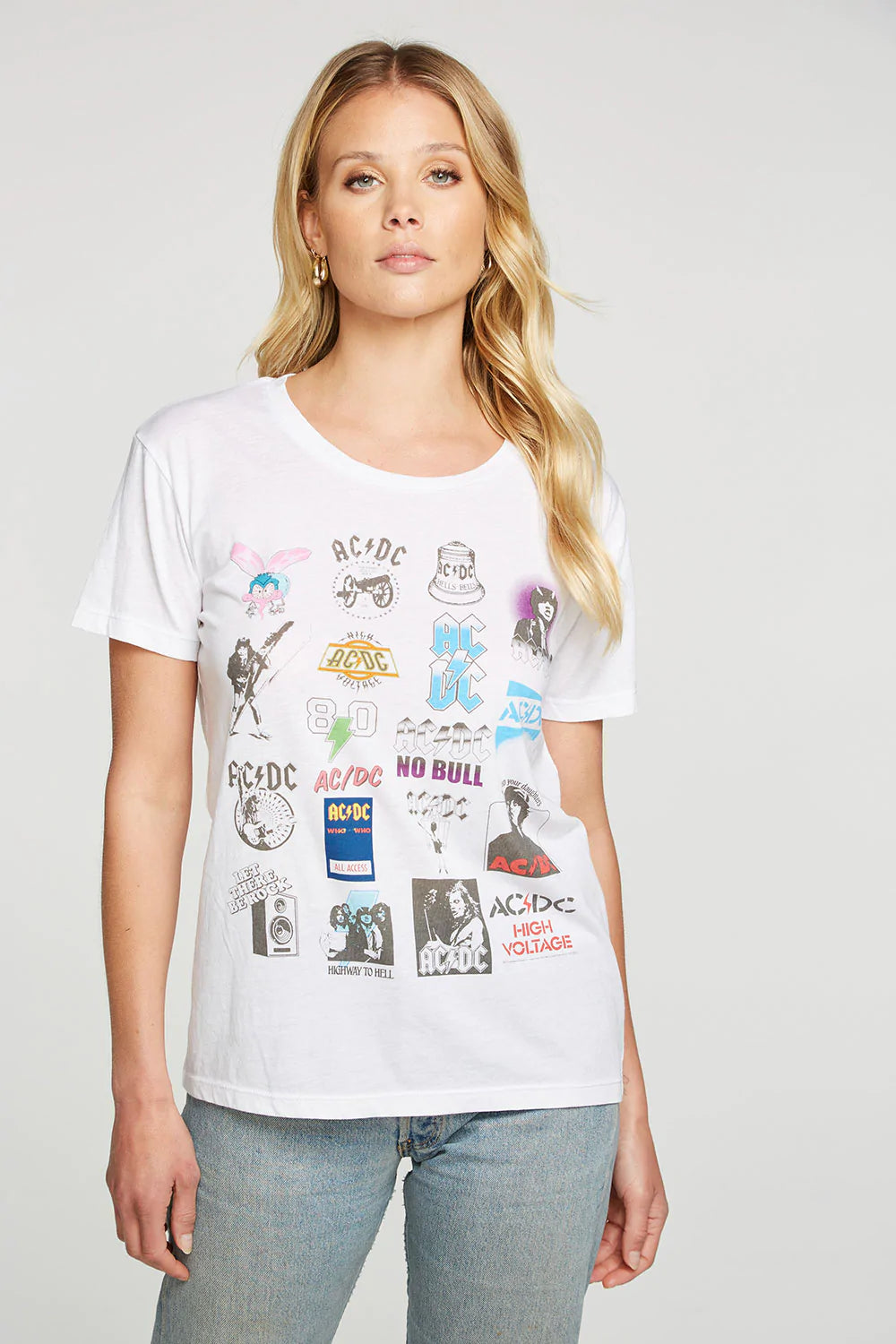 AC/DC Logo Collage T-Shirt - White Vintage Rock Band Graphic Tee for Concerts, Parties & Casual Wear