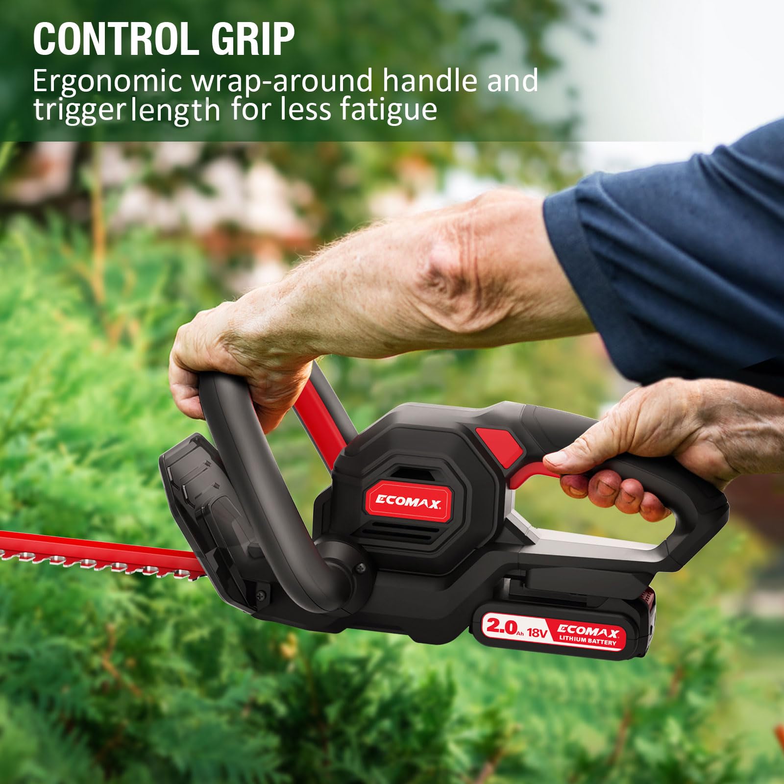 18V 22-Inch Cordless Hedge Trimmer with 2.0AH Battery & Charger - Lightweight Electric Shrub Trimmer for Backyard, Garden & Lawn Maintenance - Perfect for Trimming Bushes, Hedges and Small Branches (Model ELG06)