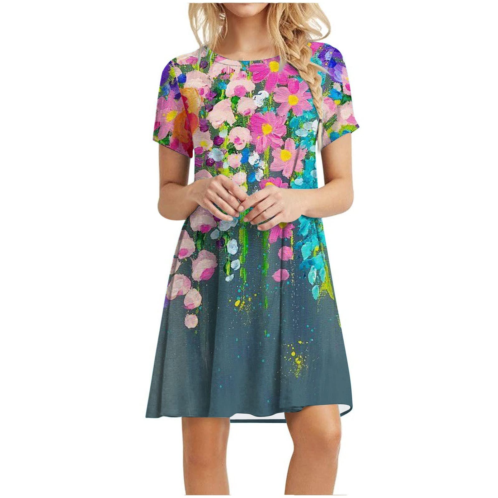 Women's Summer Sundress - Flared Sleeve A-Line Swing Dress with Lace Trim | Casual Longuette Dress for Beach, Vacation & Outdoor Activities | Firm Control Shapewear Brief Included