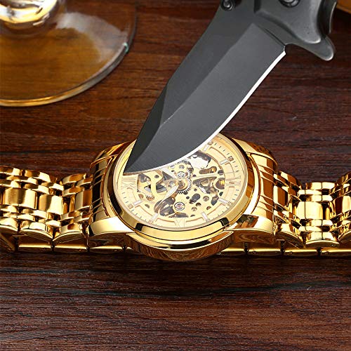 Luxury Automatic Skeleton Watch for Men - Gold Black Steel, Luminous, Waterproof for Business & Formal Events