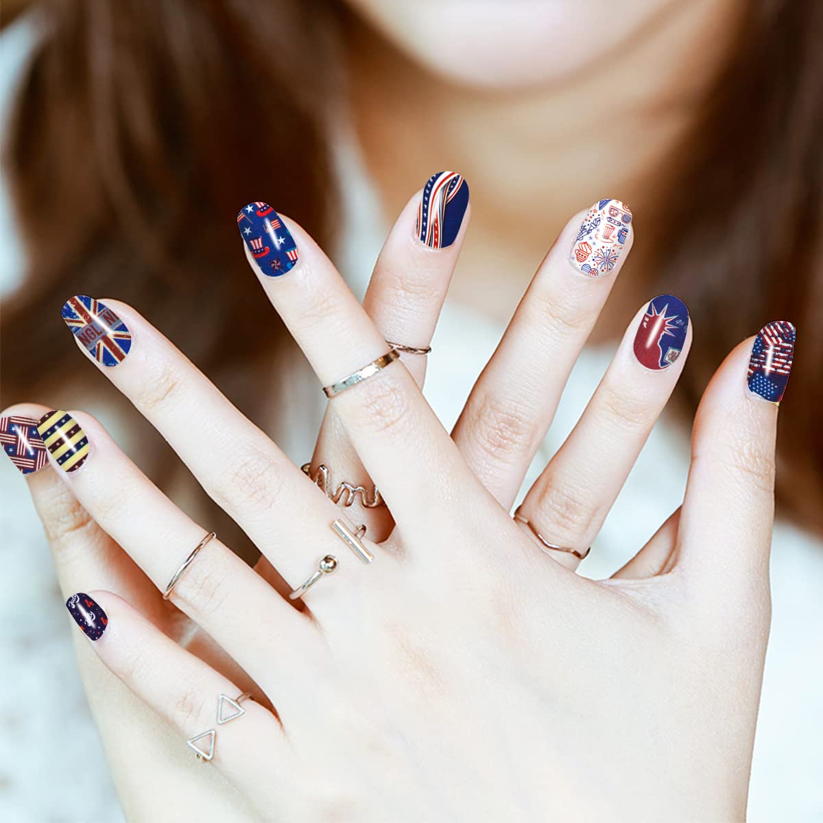 JERCLITY 14 Sheets 4th of July Nail Wraps - Patriotic American Flag Nail Art for Independence Day & Memorial Day