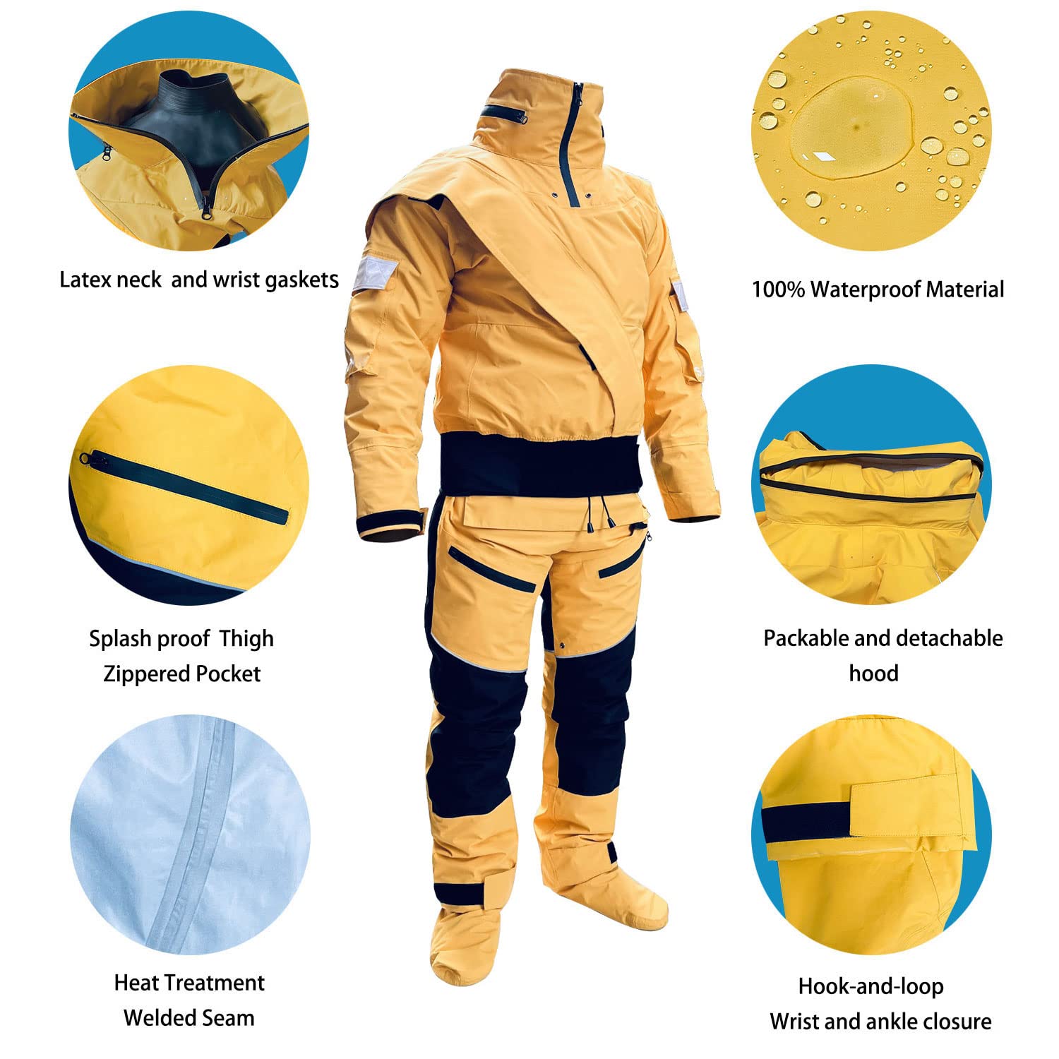 Men's Cold Water Rescue Dry Suit with Detachable Hood - Waterproof Diving Suit for Kayaking, Canyoneering & Whitewater Exploration | Ideal for Winter Paddling & Extreme Water Sports