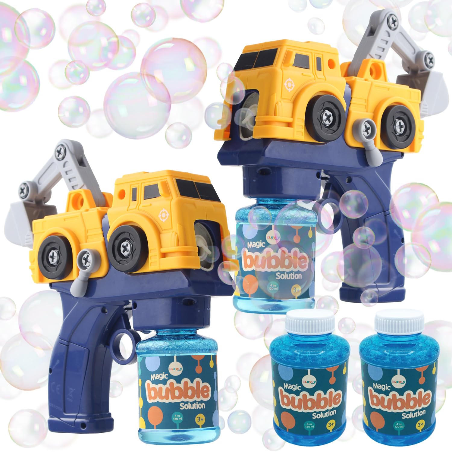**2-Pack Bubble Blaster Guns with 4 Bubble Solutions – STEM Take Apart Bubble Toys for Toddlers Ages 3-5 | Outdoor Summer Fun, Birthday Gifts, Party Favors for Kids | Bubble Machine & Blower for Backyard, Park & Beach Play**