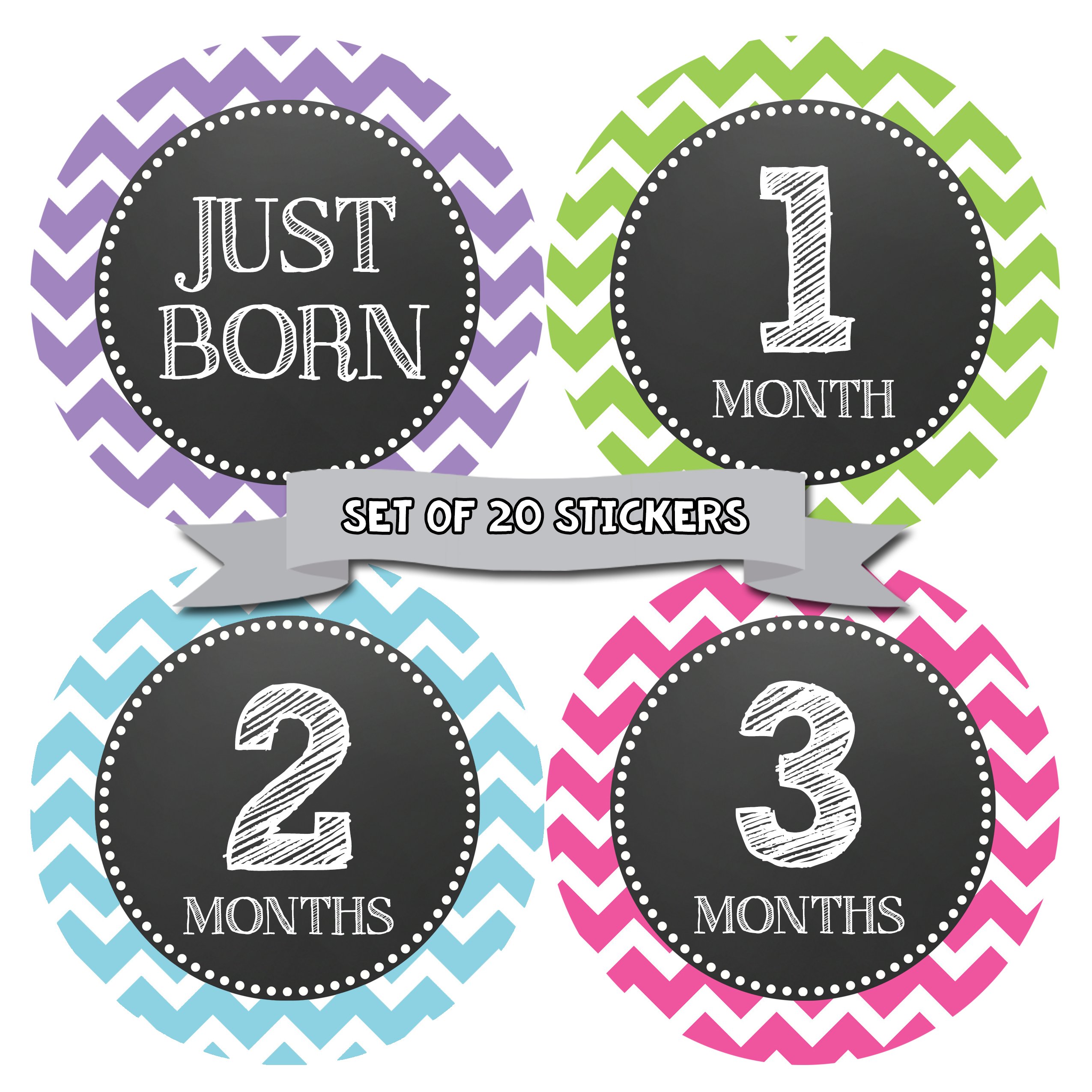 Baby Monthly Milestone Stickers - Newborn Girl Growth Tracking Stickers - Set of 20 Adhesive Photo Props for First Year Memories - Perfect for Baby Photo Shoots, Scrapbooking & Nursery Decor