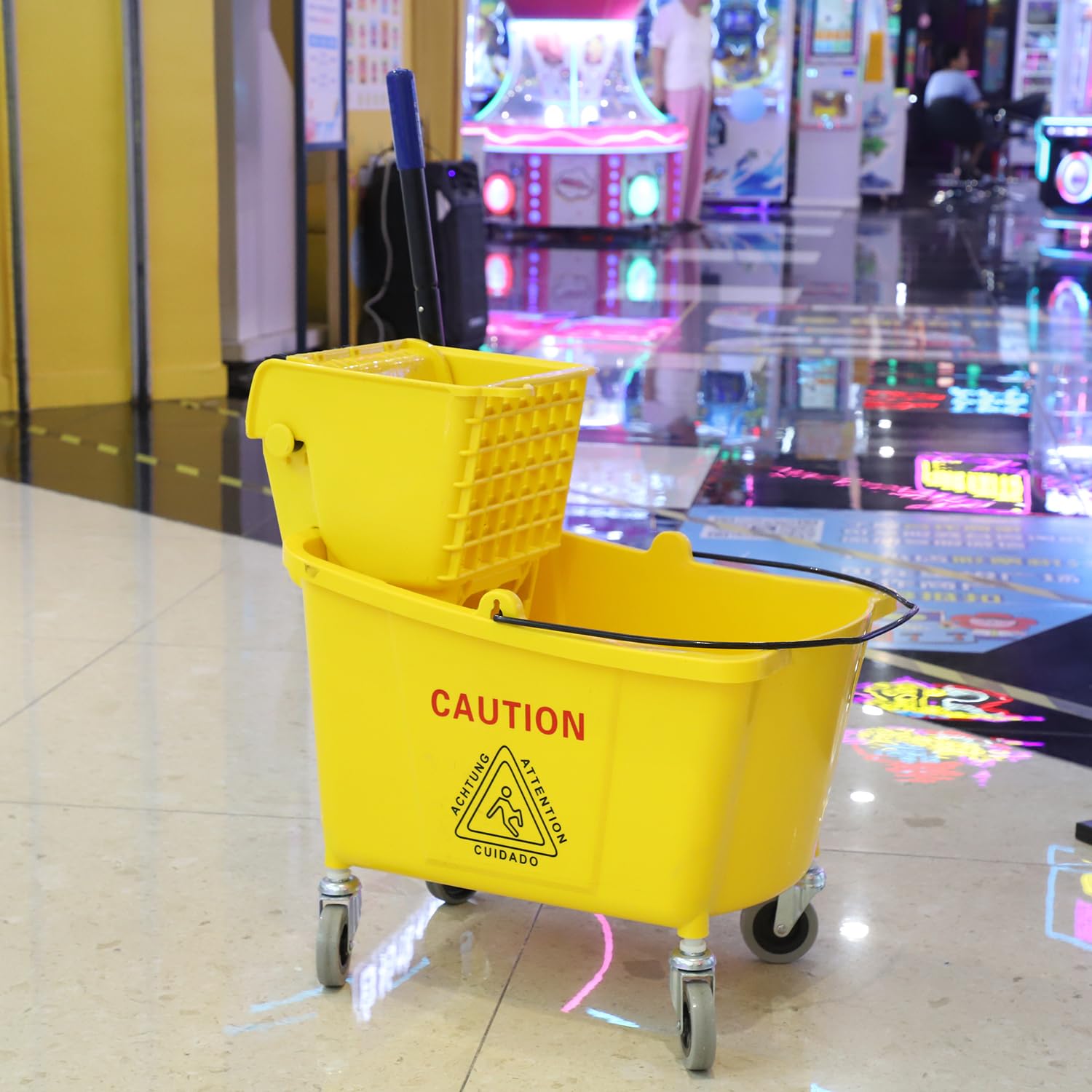 Commercial Mop Bucket with Side-Press Wringer - 35 Quart Heavy Duty Cleaning Bucket for Floors - Yellow Industrial Mop & Bucket Set - Perfect for Janitorial Services, Hospitals & Schools