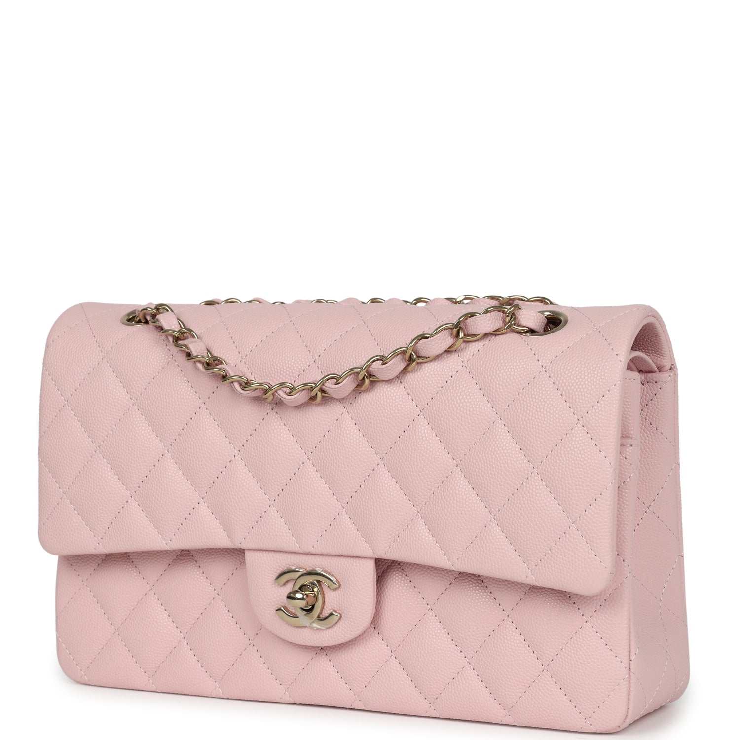 Chanel Medium Classic Double Flap Bag in Light Pink Caviar Leather with Light Gold Hardware - Luxury Handbag for Women, Perfect for Parties, Weddings & Everyday Elegance