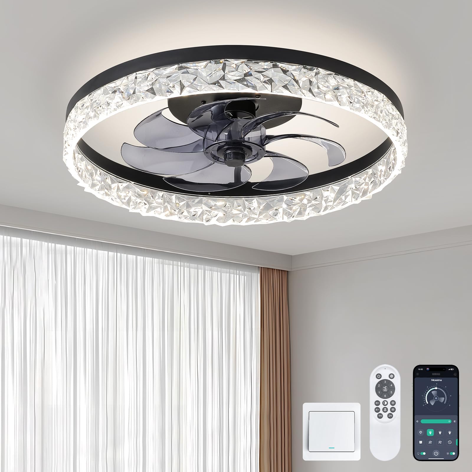 Mcestna 20 Inch Smart Bladeless Ceiling Fan with LED Light & Remote Control - 3000K-6500K Adjustable Color Temperature, 6 Speed Settings - Perfect for Bedroom, Living Room & Office Spaces