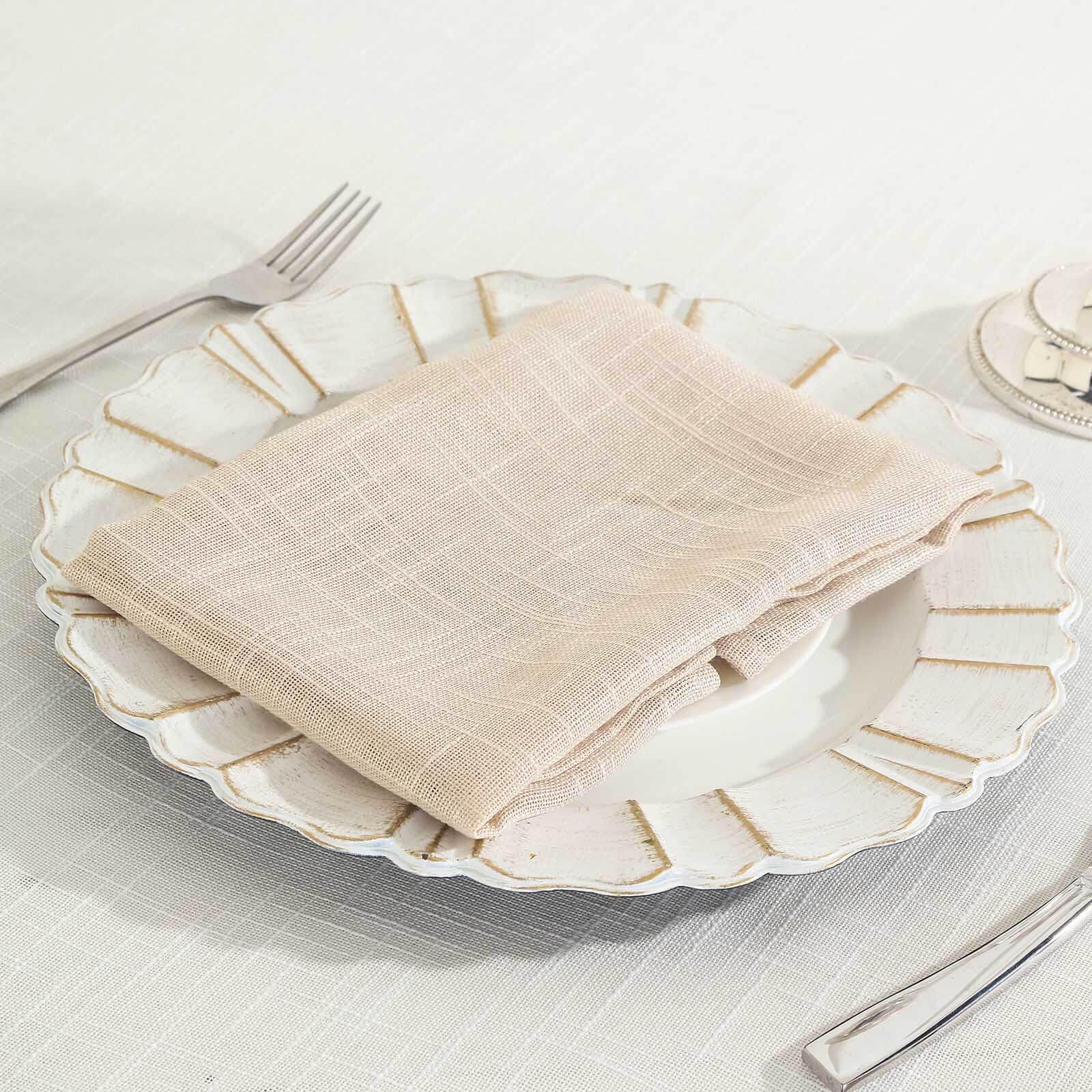 Efavormart 5 Pack Beige 20x20 Inch Premium Faux Linen Napkins - Slubby Textured, Wrinkle Free, Soft & Durable - Perfect for Weddings, Parties, and Fine Dining