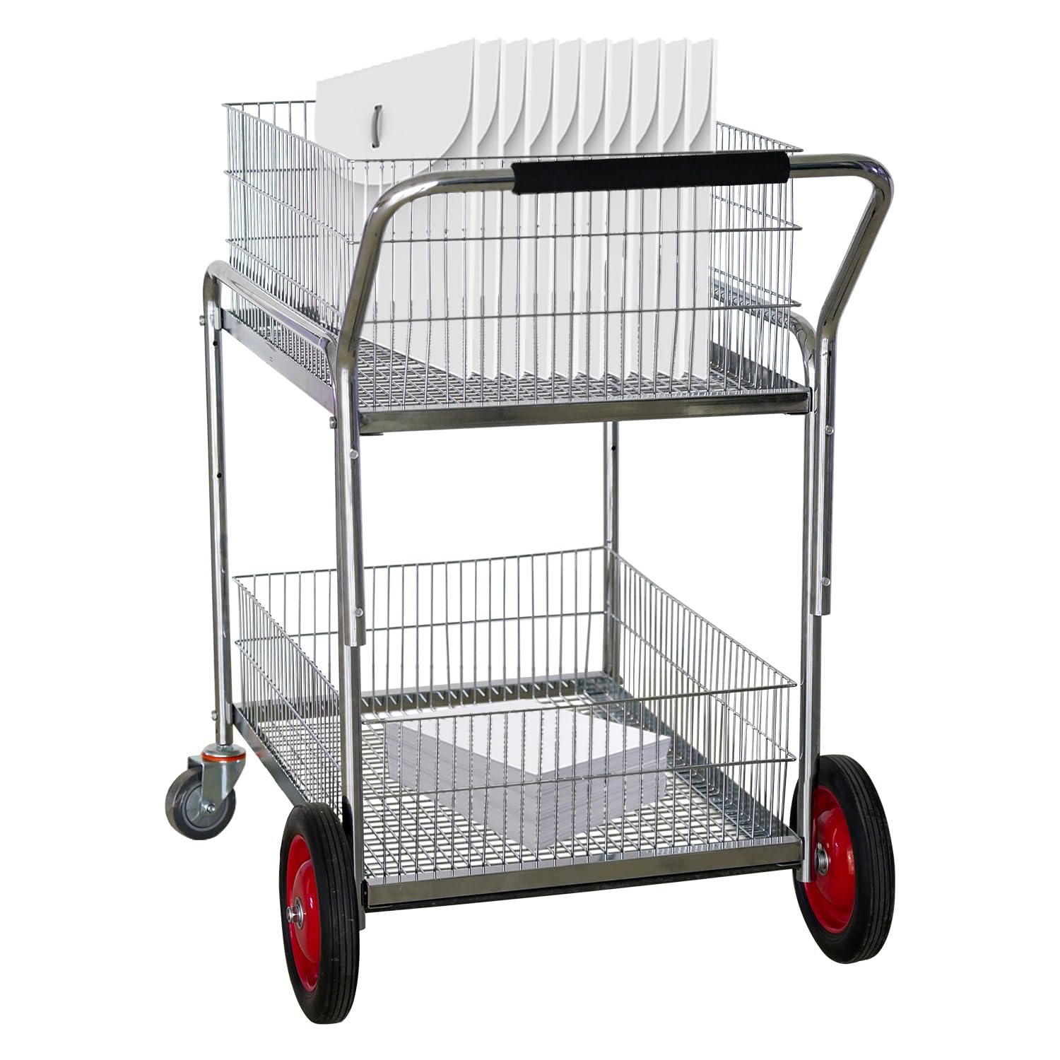 DIYTuning Deluxe Mail Office File Cart - Heavy Duty 250 LB Capacity with Upper & Lower Baskets | Multi-Purpose Utility Cart for Grocery Shopping, Laundry, Kitchen, Restaurant & Office Use