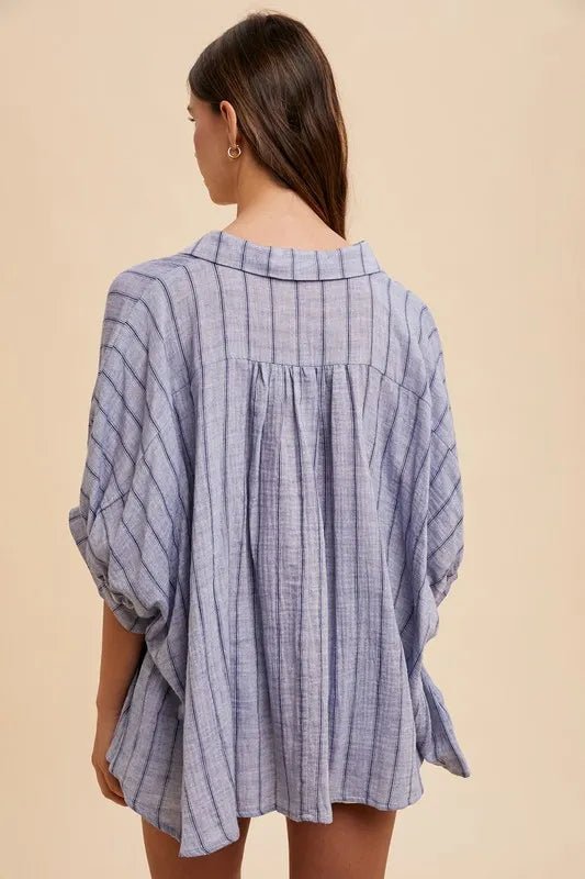 Annie Women's Striped Button Up Half Sleeve Shirt - Casual Office Wear & Summer Outfits