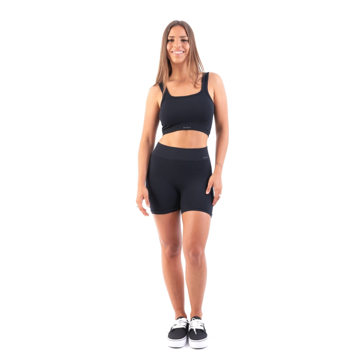Biker Roxy M Time To Pretend Seamless Black Leggings - Women's High Waisted Yoga Pants for Cycling, Workout & Casual Wear