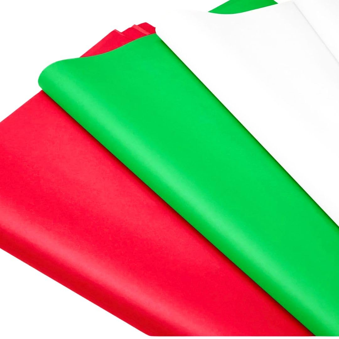 Plum Designs Christmas Tissue Paper - 100 Sheets Bulk Pack for Gift Wrapping (Red, White, Green) | Holiday Gift Bags, Present Wrapping, Party Decorations | Perfect for Christmas Presents, Stocking Stuffers & Festive Celebrations