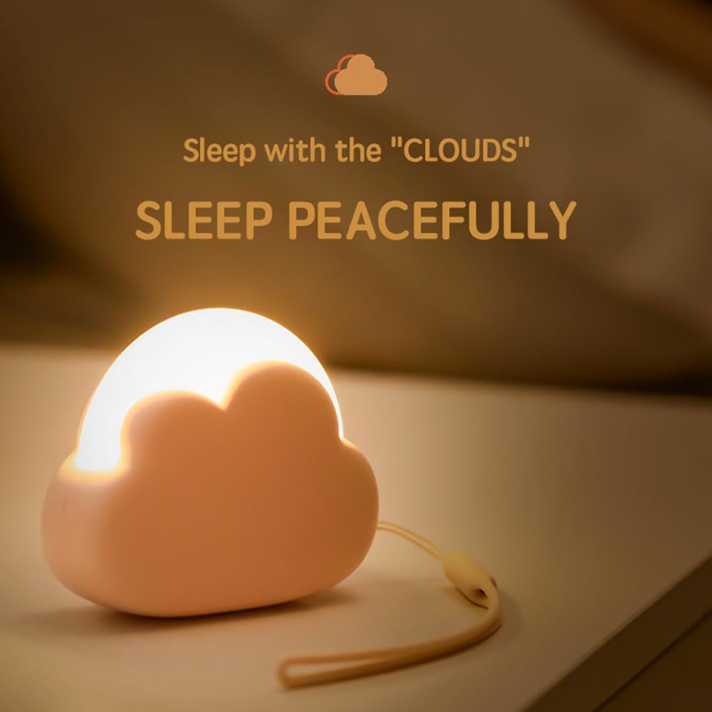 Portable LED Night Light - Rechargeable Cloud Mini Desk Lamp with 4 Lighting Modes, USB Cable & Wrist Strap - Perfect for Kids Bedroom, Camping, Travel & Emergency Use