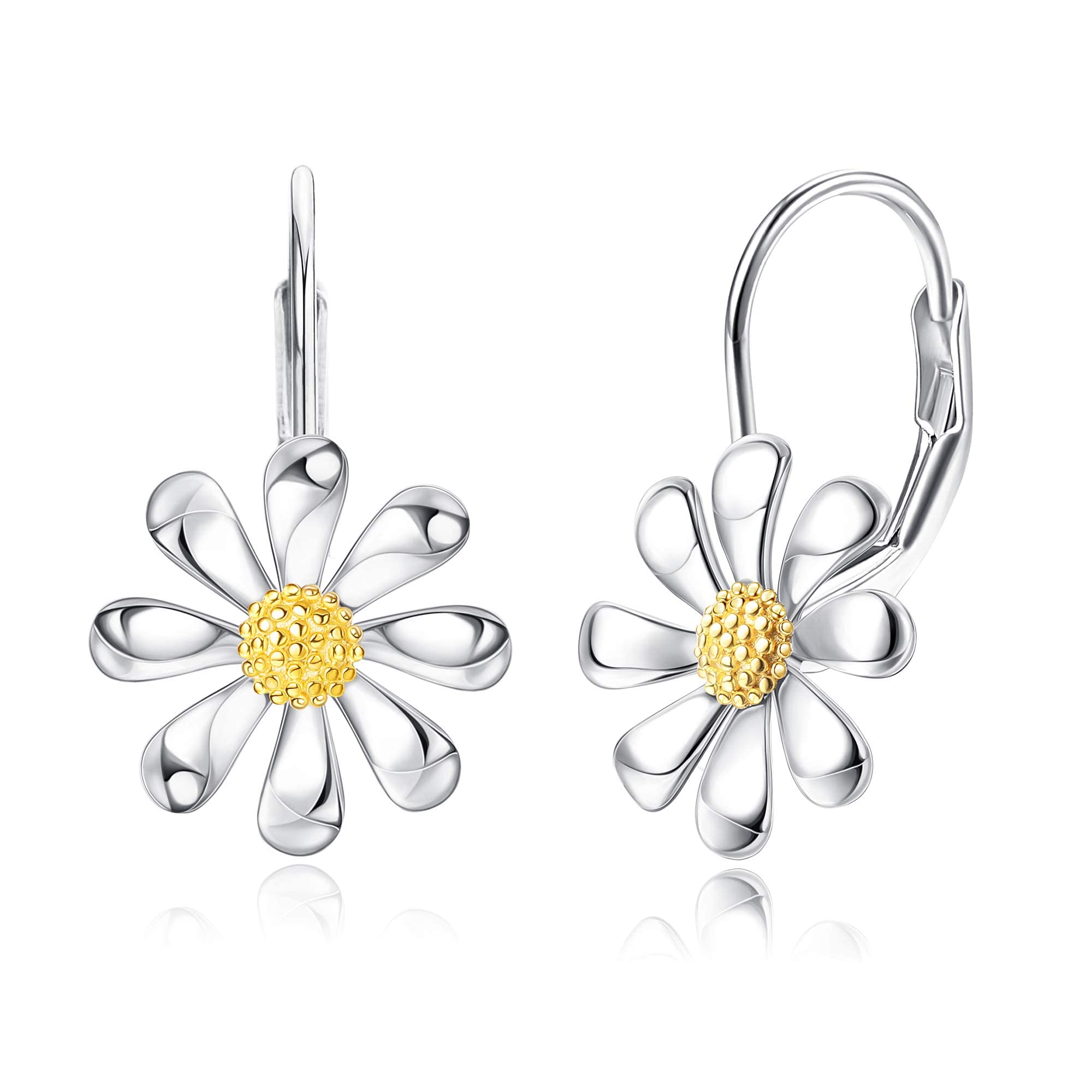 KRFY Daisy Earrings - 925 Sterling Silver Flower Dangle Earrings with 18K White Gold Plating, Elegant Leverback Drop Earrings for Women | Perfect for Weddings, Parties & Everyday Wear