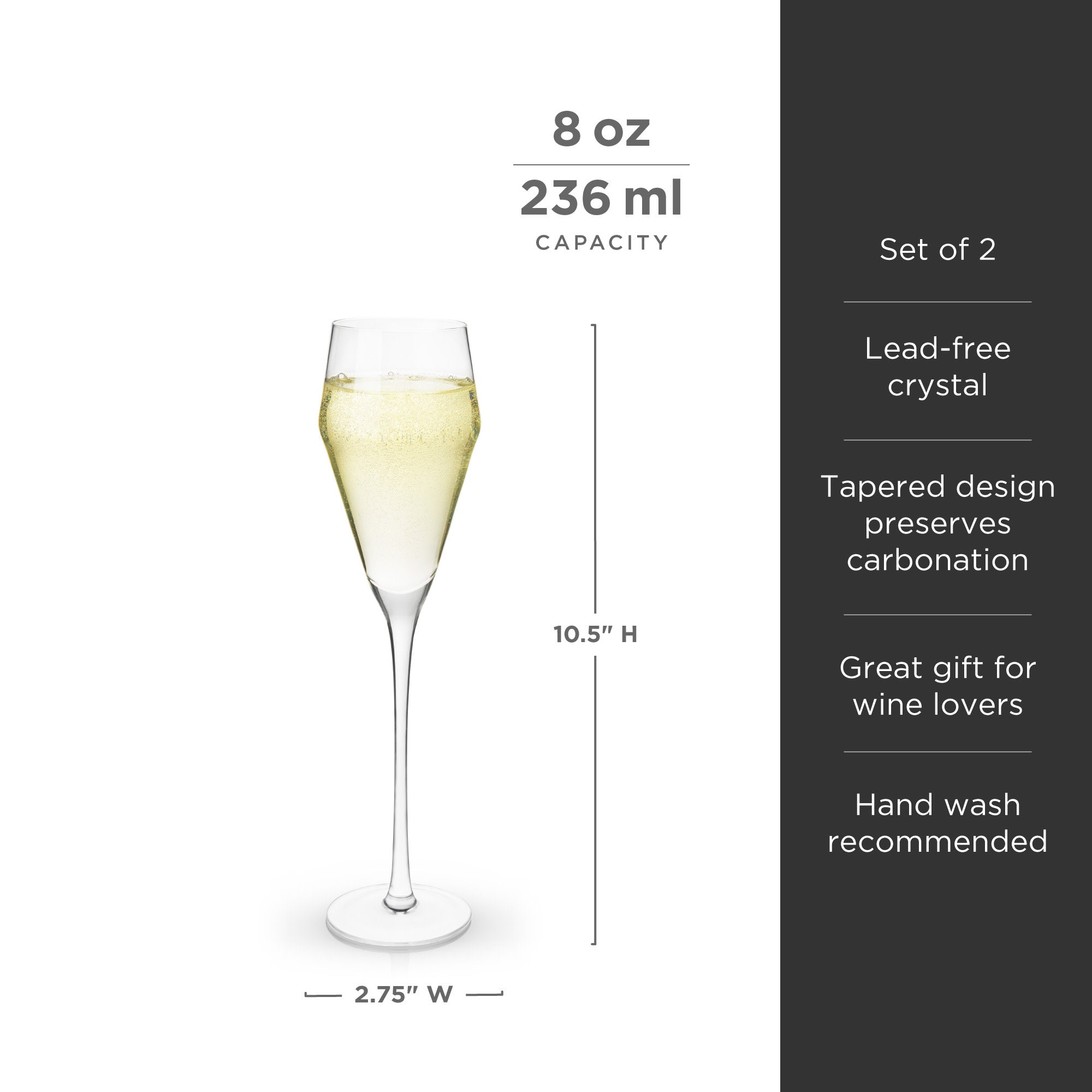 Raye Angled Crystal Prosecco Glasses Set of 2 - Elegant Stemware for Champagne, Cocktails & Celebrations - Perfect for Weddings, Anniversaries & Romantic Dinners