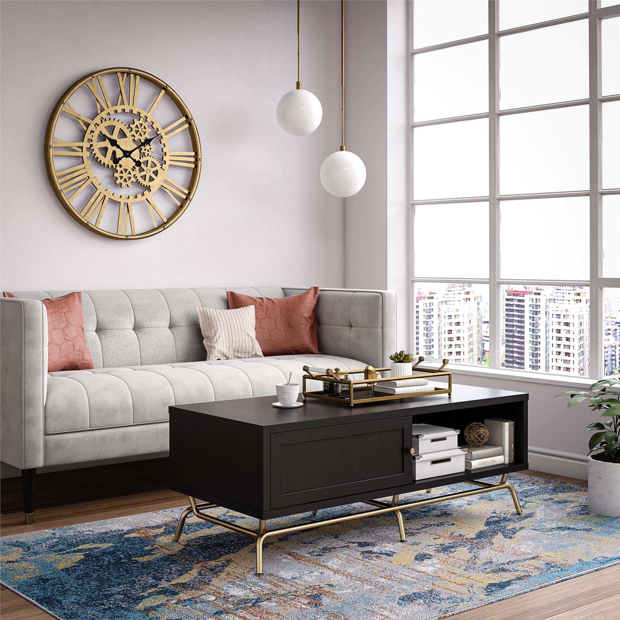 CosmoLiving by Cosmopolitan Nova Modern Black Coffee Table - Stylish Living Room Furniture for Small Spaces & Home Decor