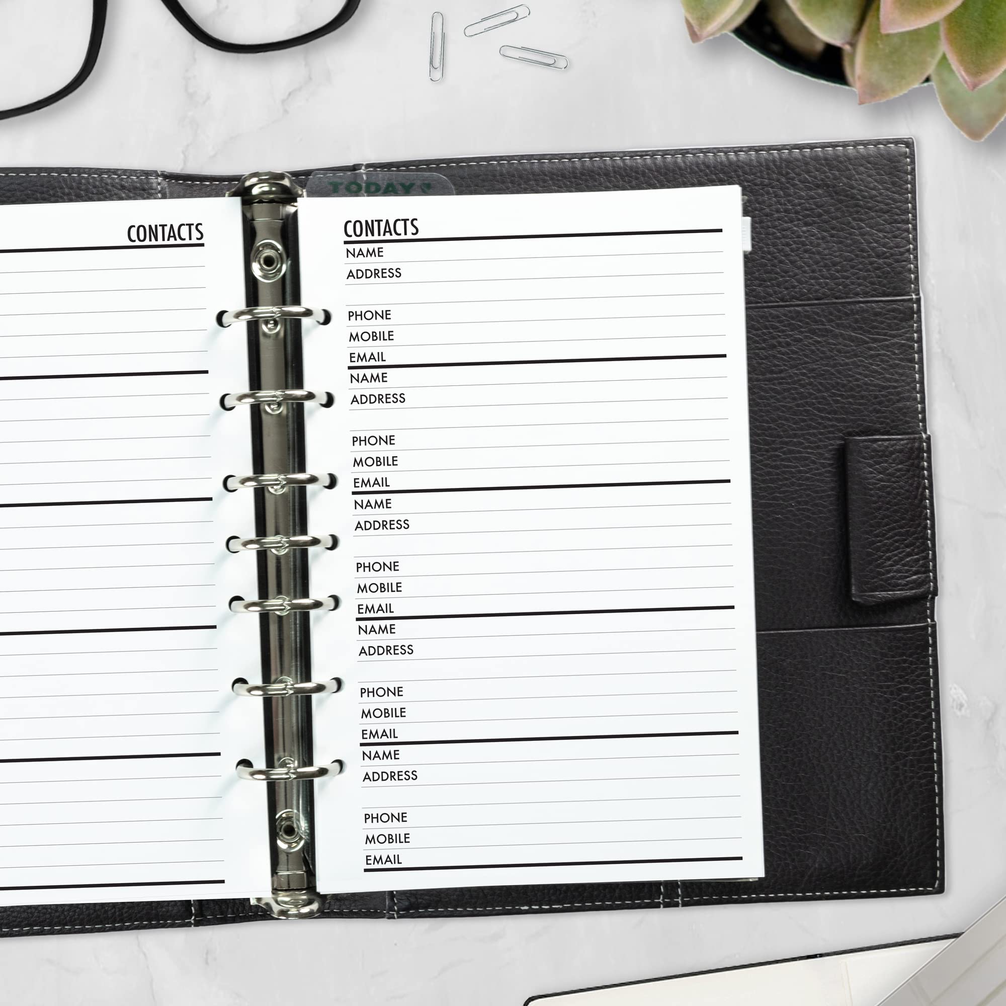 Half Size Contacts Address Book Planner Refill - 5.5 x 8.5 Inches, Compatible with 7-Ring & 3-Ring Binders (Day Timer, Franklin Covey, Avery Mini) - Perfect for Office Organization, Personal Planning & Contact Management