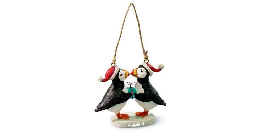 Kissing Puffin Bird Ornament - Handcrafted Poly Resin Figurine with Gift Hanging Hook - Perfect for Christmas Tree Decor, Home Decoration & Unique Gift Idea