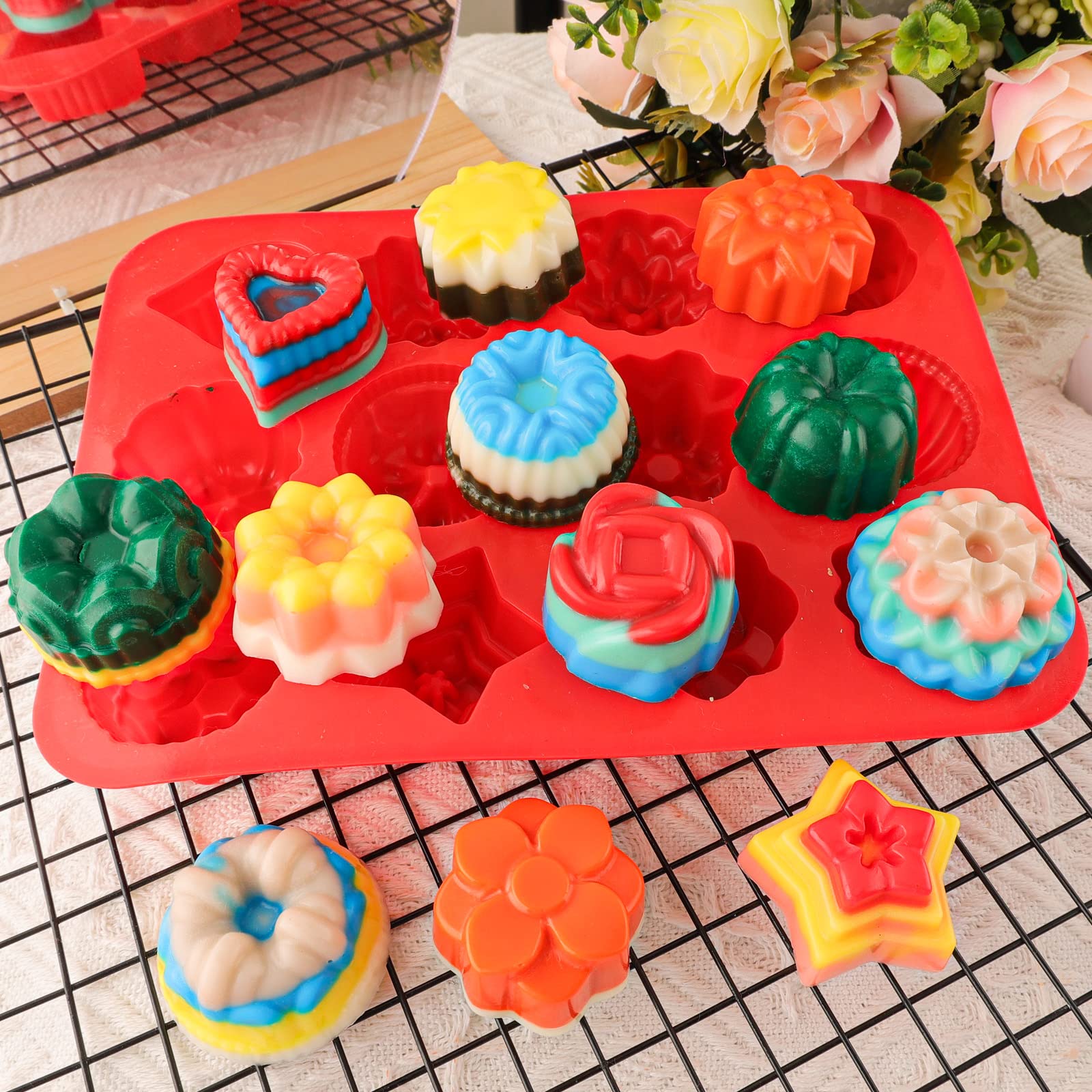 Premium Silicone Chocolate Molds Set - 6PCS Flower, Heart & Star Baking Molds for DIY Candy, Ice Cubes, Cake Decorations | Perfect for Valentine's Day, Birthday Parties & Holiday Treats