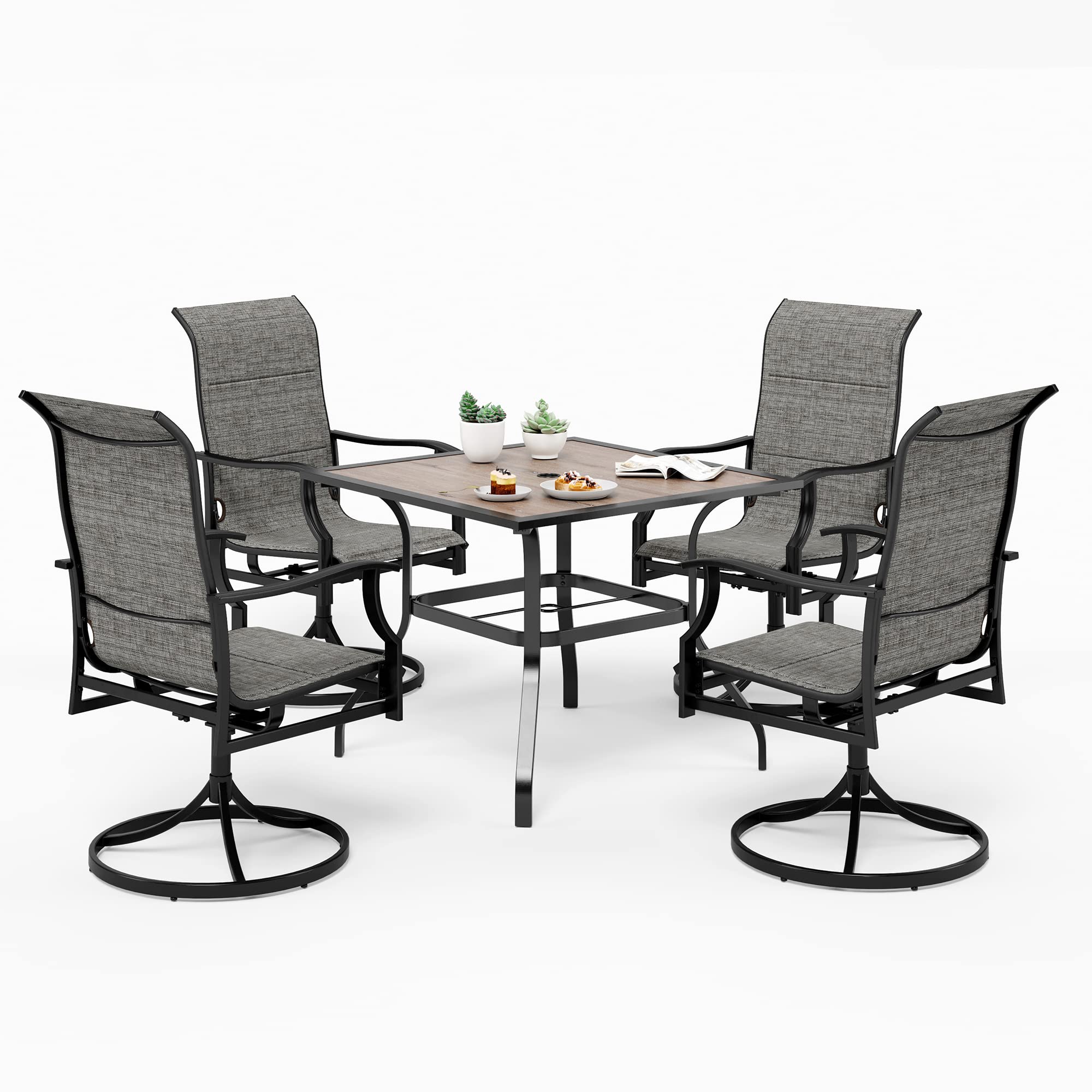 5-Piece Outdoor Patio Dining Set with 4 Swivel Textilene Chairs & 37