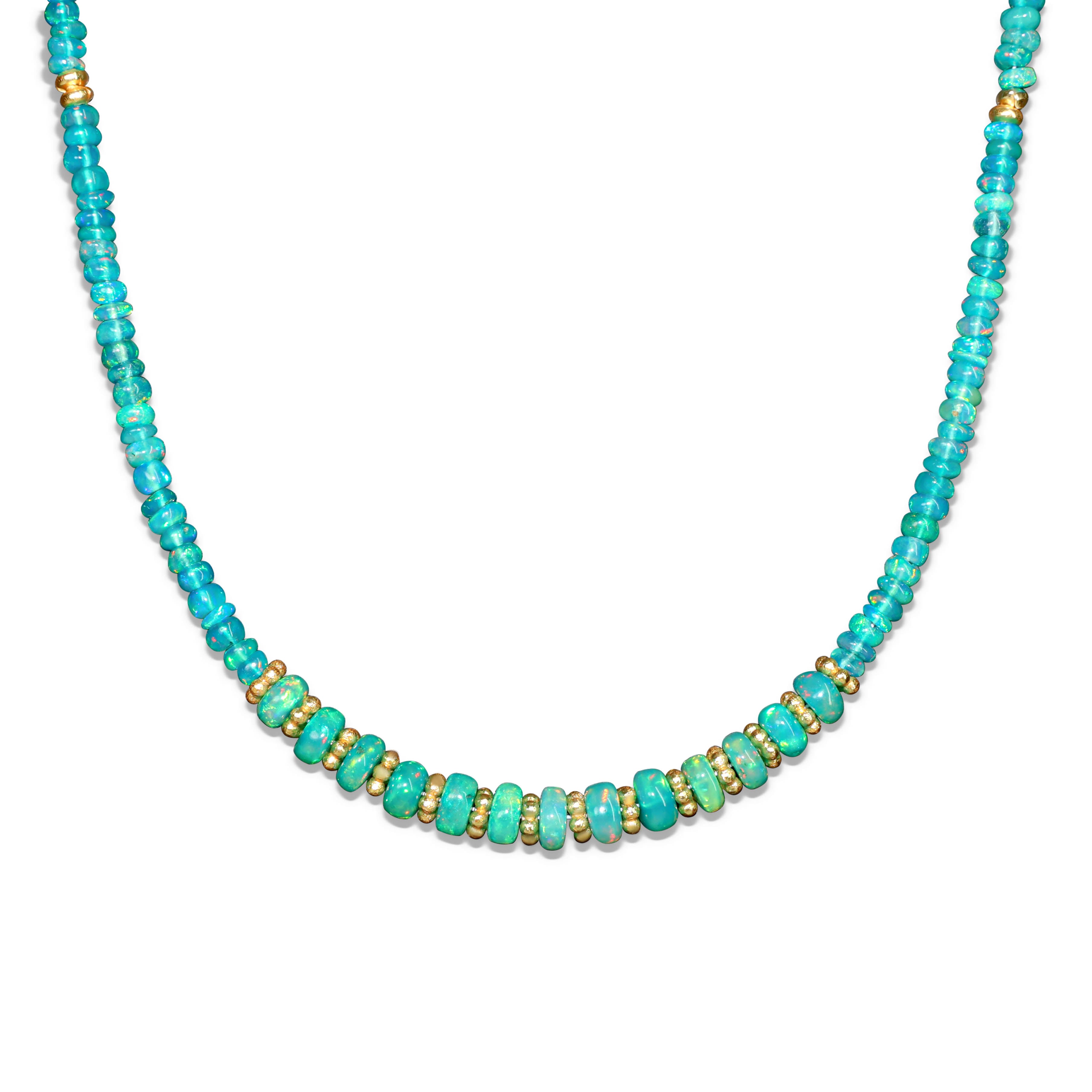 Green Opal Rondelle Beaded Necklace - Paraiba Opal Bead Necklace 16-24 Inch Adjustable Length for Women, Boho Jewelry Gift for Wedding & Special Occasions