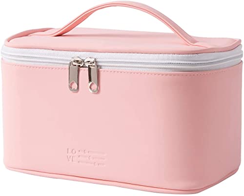 Onlyeasy PU Leather Cosmetic Organizer Bag for Women & Girls - Travel Makeup Pouch with Multiple Compartments (Pink) - Perfect for Daily Use, Travel, and Gift Giving