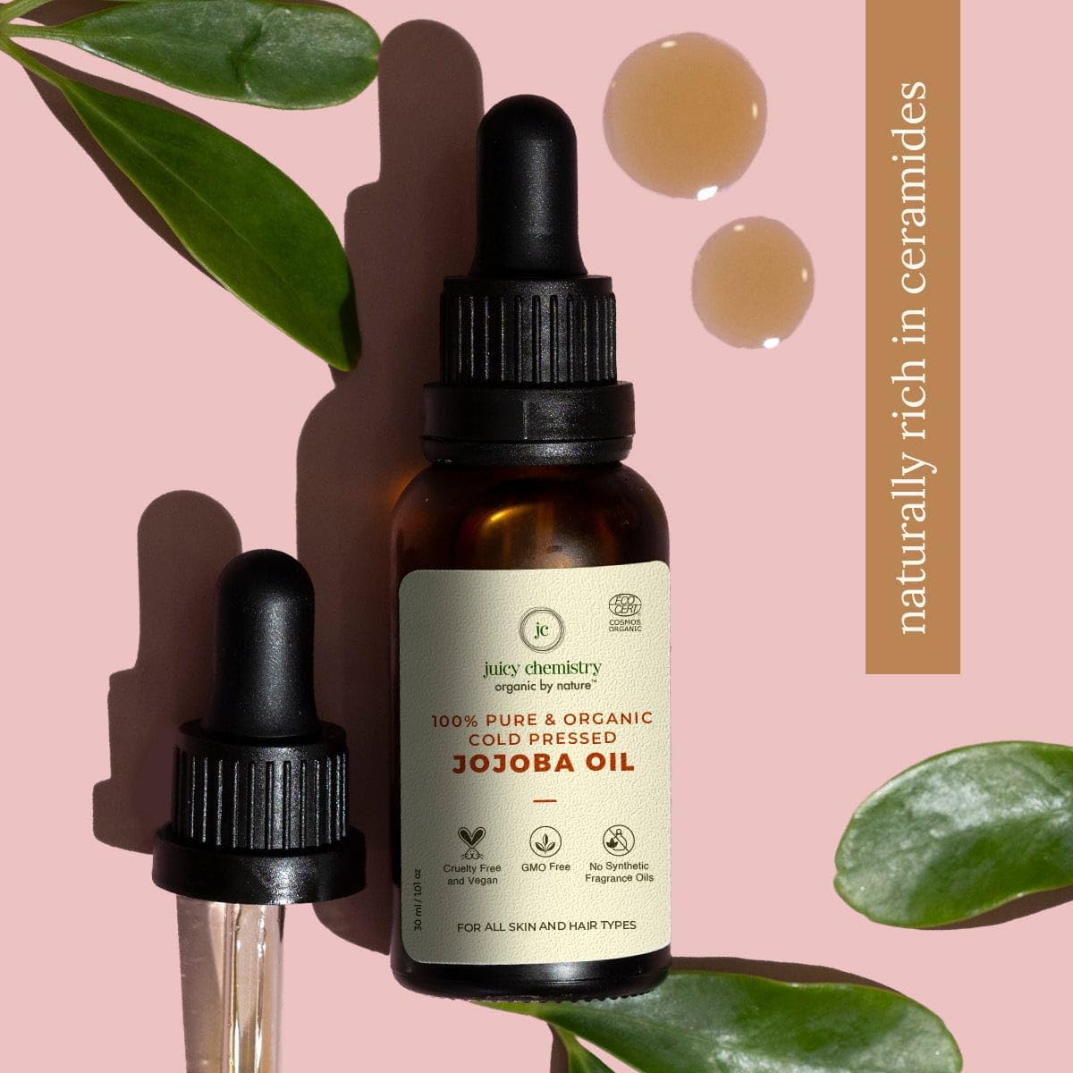 Organic Jojoba Oil 30ml - 100% Pure Cold Pressed Virgin Carrier Oil for Skin, Hair & Nails | Rich in Vitamin E & Ceramides | Deeply Moisturizing Anti-Aging Treatment | Perfect for Dry Skin, Hair Care & DIY Beauty Recipes