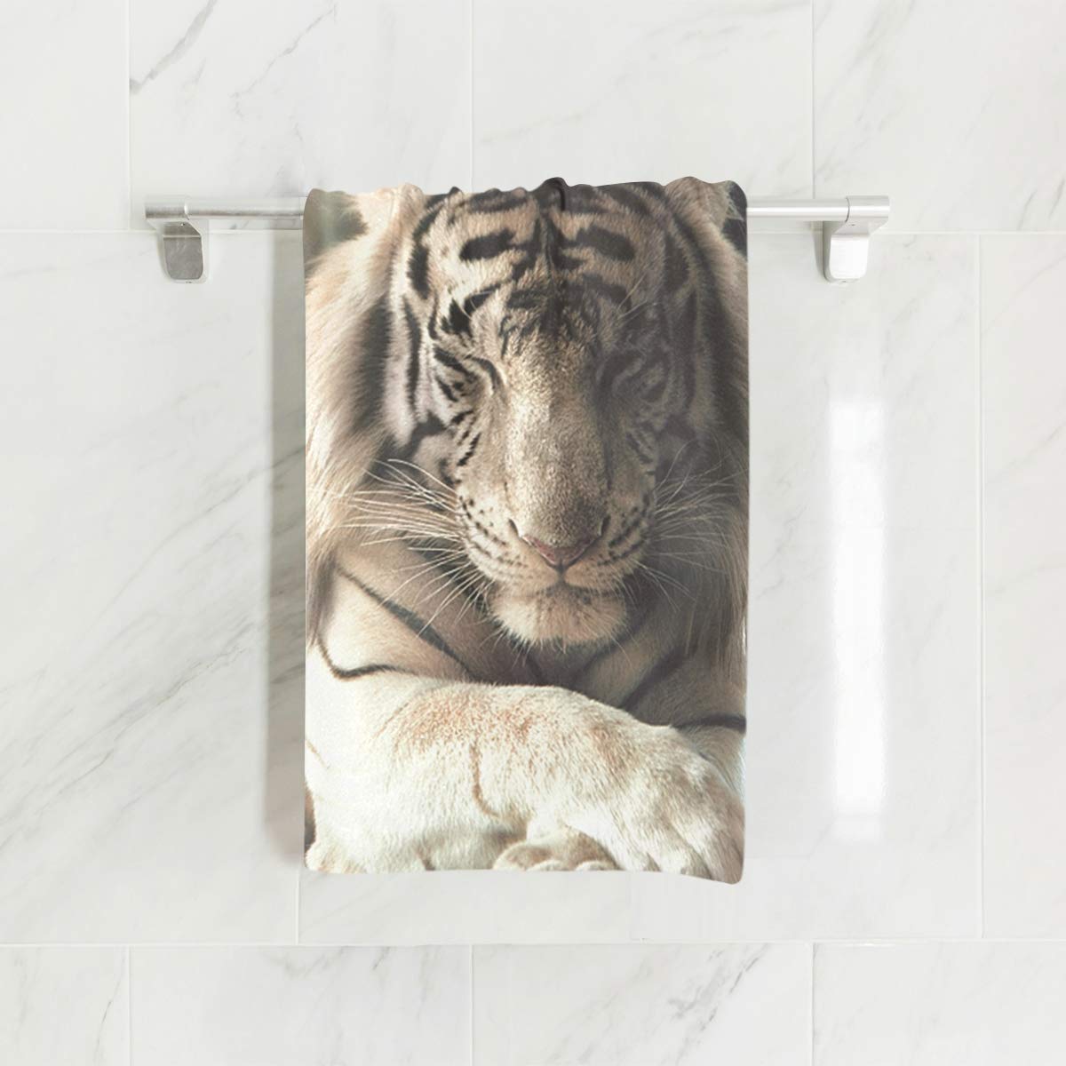 Premium White Tiger Pattern Bath Towel - Ultra Soft, Eco-Friendly, Absorbent (30x15 Inches) for Home, Bathroom, Pool & Gym - Perfect for Spa, Beach & Travel