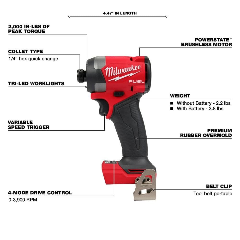 Milwaukee M18 FUEL 18V Brushless Cordless Power Tool Combo Kit with 2x 5.0Ah Batteries, Charger & Tool Bags (7-Piece Set) - Perfect for Construction, Woodworking, and DIY Home Improvement Projects