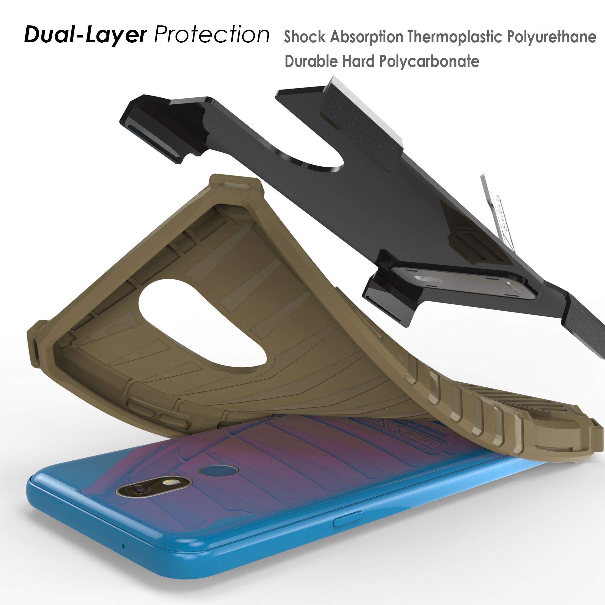 Military Grade Hybrid Shockproof Case with Stand - Dual Layer Protective Cover for LG K40/Solo LTE/X4/Harmony 3/Xpression Plus 2 (Wild Horses Design) - Perfect for Outdoor Adventures, Work & Daily Protection