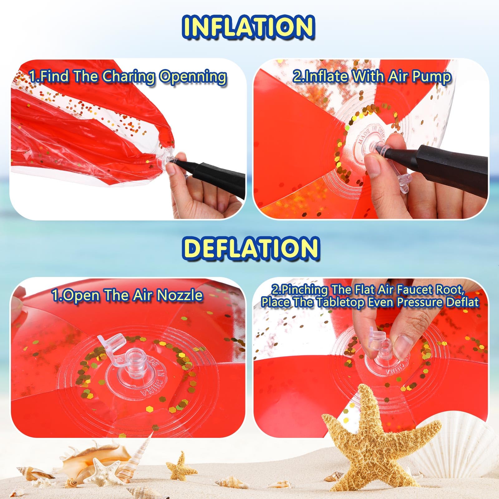 **Syhood 2-Pack 16-Inch Glitter Beach Balls with Gold Confetti - Inflatable Pool Toys for Adults, Summer Parties, Birthday Favors, and Poolside Fun**