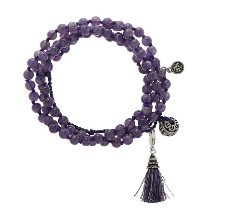 Amethyst Wrap Mala Beads - 108 Healing Meditation Prayer Bracelet for Women & Men - Chakra Balancing Spiritual Jewelry for Yoga, Mindfulness & Stress Relief