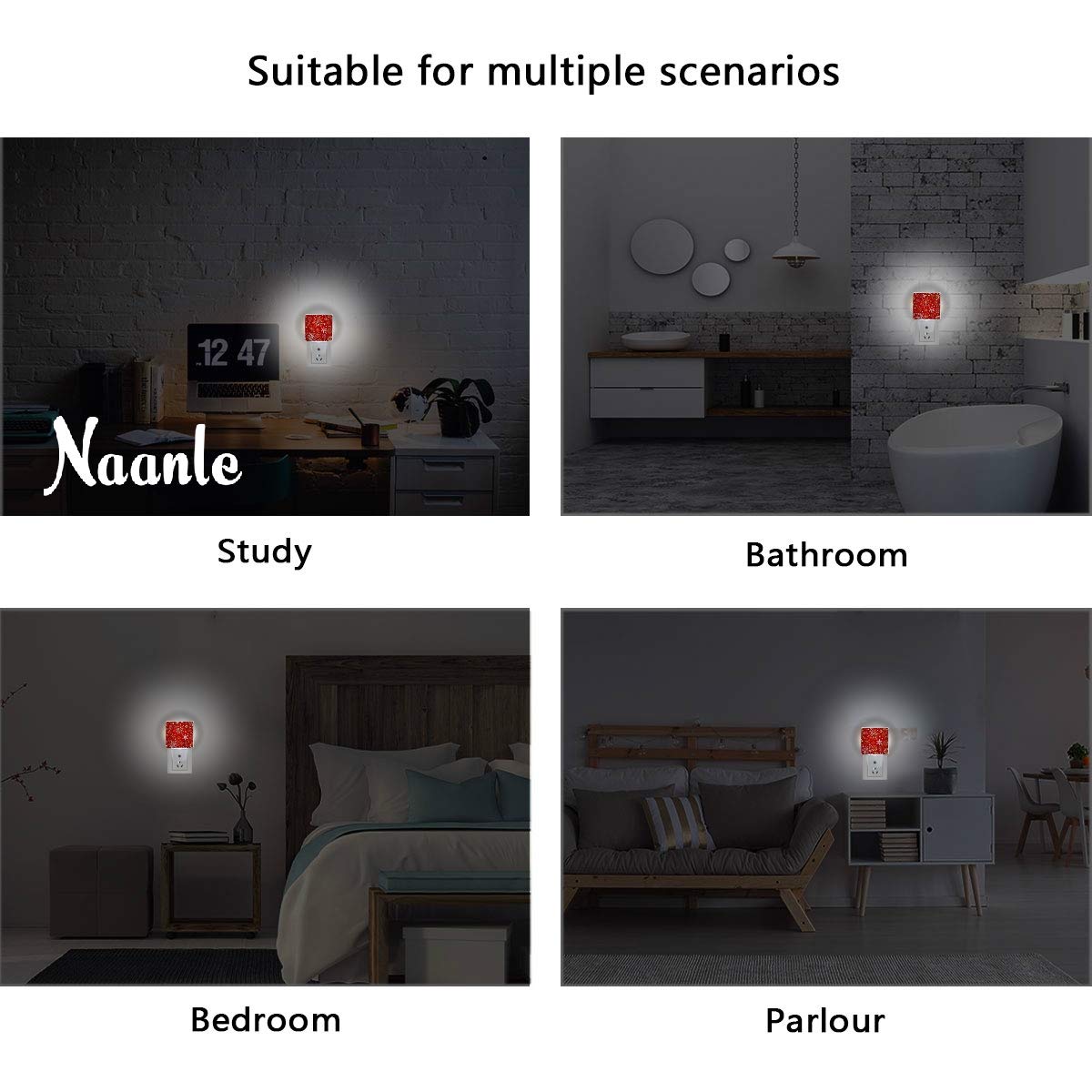 2 Pack Naanle Christmas Snowflake LED Plug-in Night Light with Dusk to Dawn Auto Sensor - Perfect for Hallway, Bedroom, Bathroom & Kitchen Emergency Lighting (Holiday Decor & Nighttime Safety)