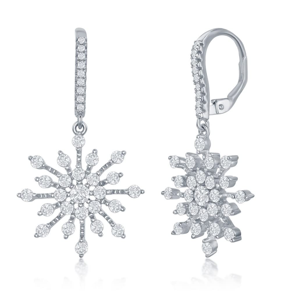 Elegant Sterling Silver Snowflake Dangle Earrings with Clear CZ Stones | Perfect for Christmas, Winter Parties & Holiday Gifts