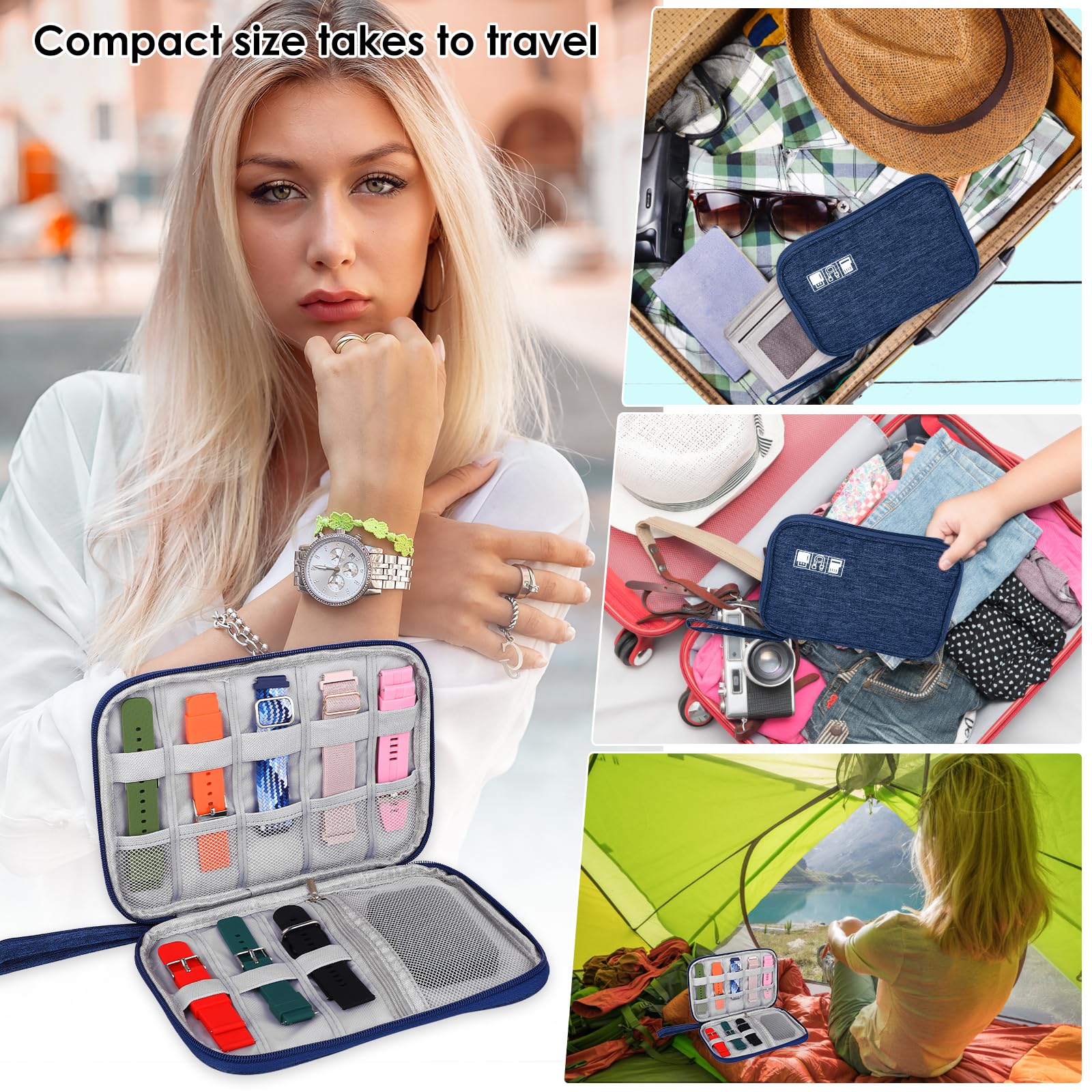 Simarro Waterproof Watch Band Storage Case - Travel Organizer Bag for Smart Watch Bands & Accessories - Universal Fit for All Watch Bands - Gray - Perfect for Travel, Home Storage & Watch Collection Organization