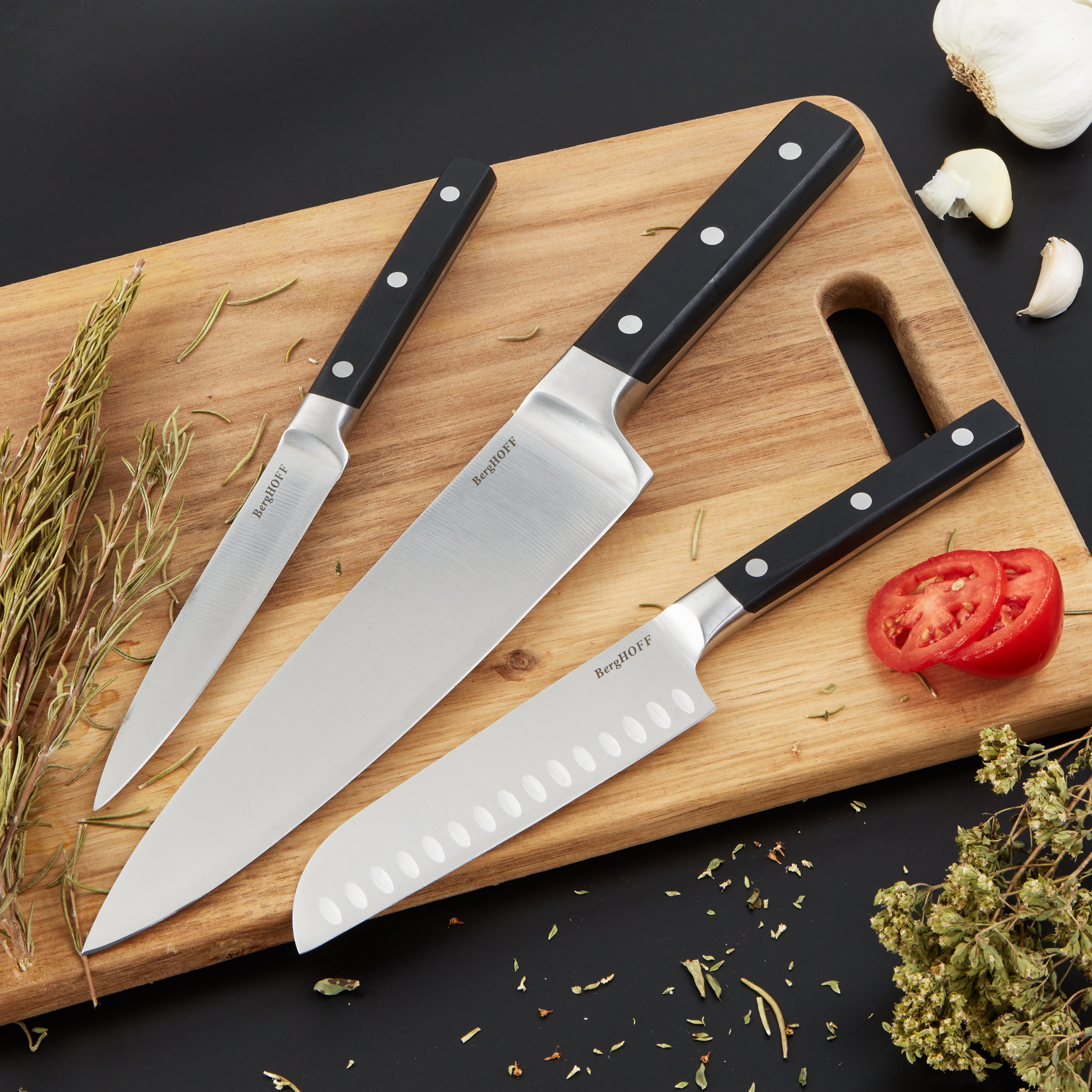 BergHOFF DiNA Gene 3-Piece Stainless Steel Knife Set - High-Quality Kitchen Knives for Slicing, Dicing & Chopping - Perfect for Home Chefs & Cooking Enthusiasts