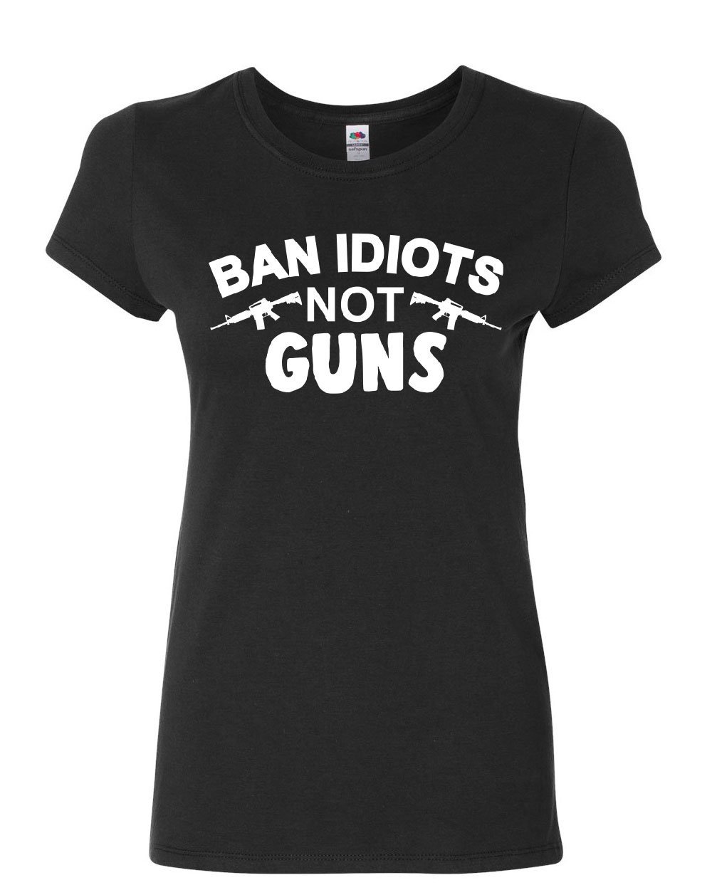 Pro 2nd Amendment Women's T-Shirt - Patriotic Gun Rights Apparel - Ban Idiots Not Guns Slogan Tee for Shooting Range & Political Rallies