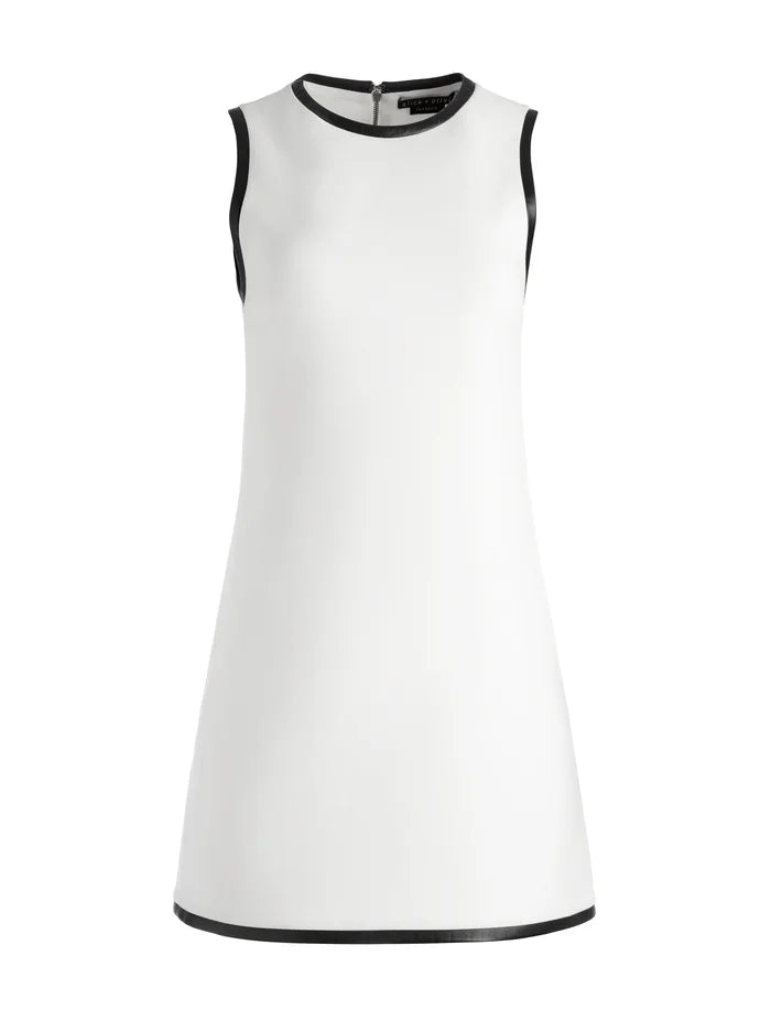 Coley Vegan Leather Dress for Women - Off White & Black | Stylish & Cruelty-Free Faux Leather Dress for Party, Office & Evening Wear