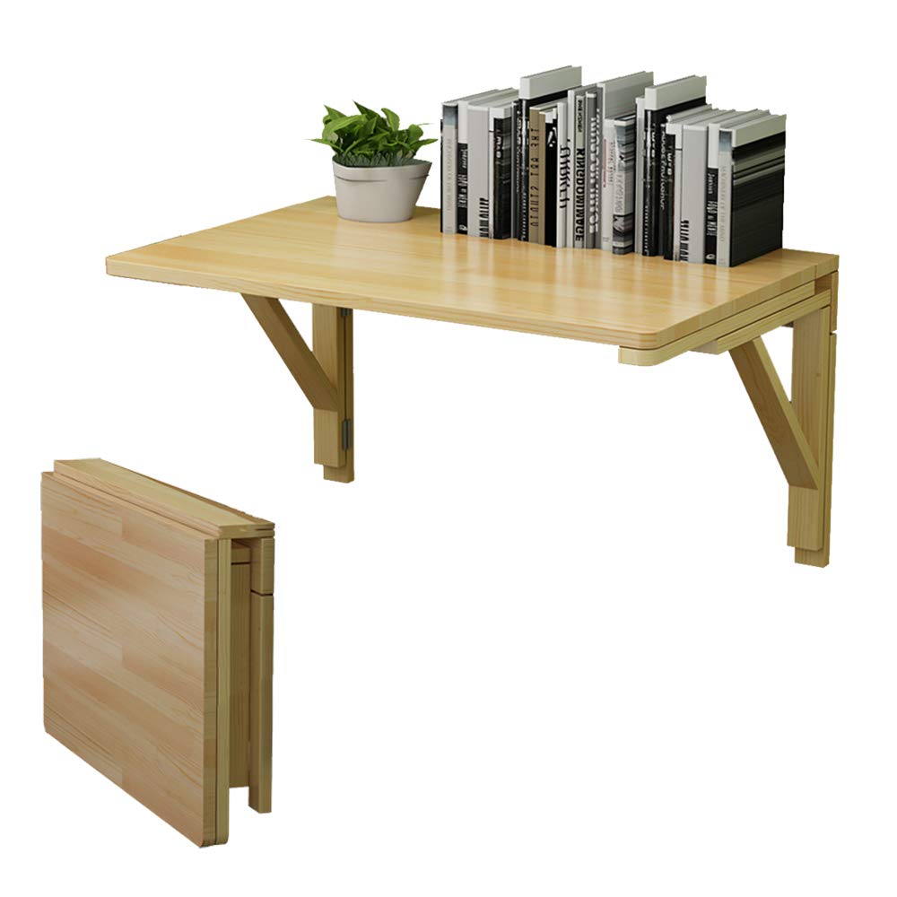 Double Bracket Wall Mounted Folding Table - Solid Wood Multi-Size Desk for Home Office, Dining & Workspace - Space Saving Computer Table with High Weight Capacity (Perfect for Small Apartments & Dorm Rooms)