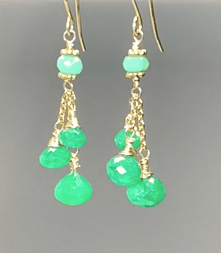 Emerald and Chrysoprase Gold Filled Dangle Earrings for Women | Elegant Statement Jewelry for Parties, Weddings & Special Occasions