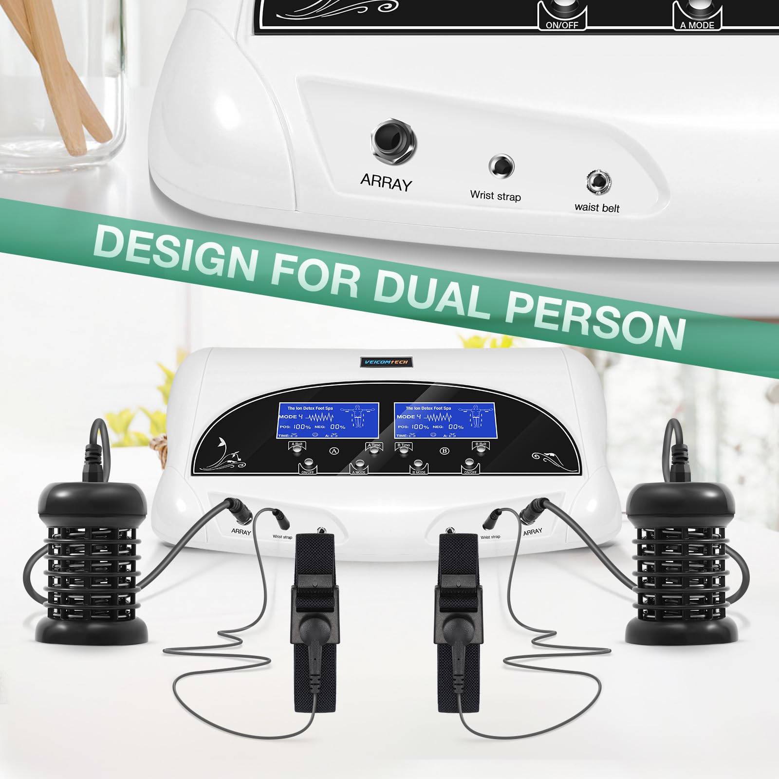 Professional Ionic Foot Detox Machine with 2 Waist Belts & 10 Liners - Dual Array Foot Spa for Deep Cleansing & Relaxation | Perfect for Home Spa, Wellness Therapy & Detoxification