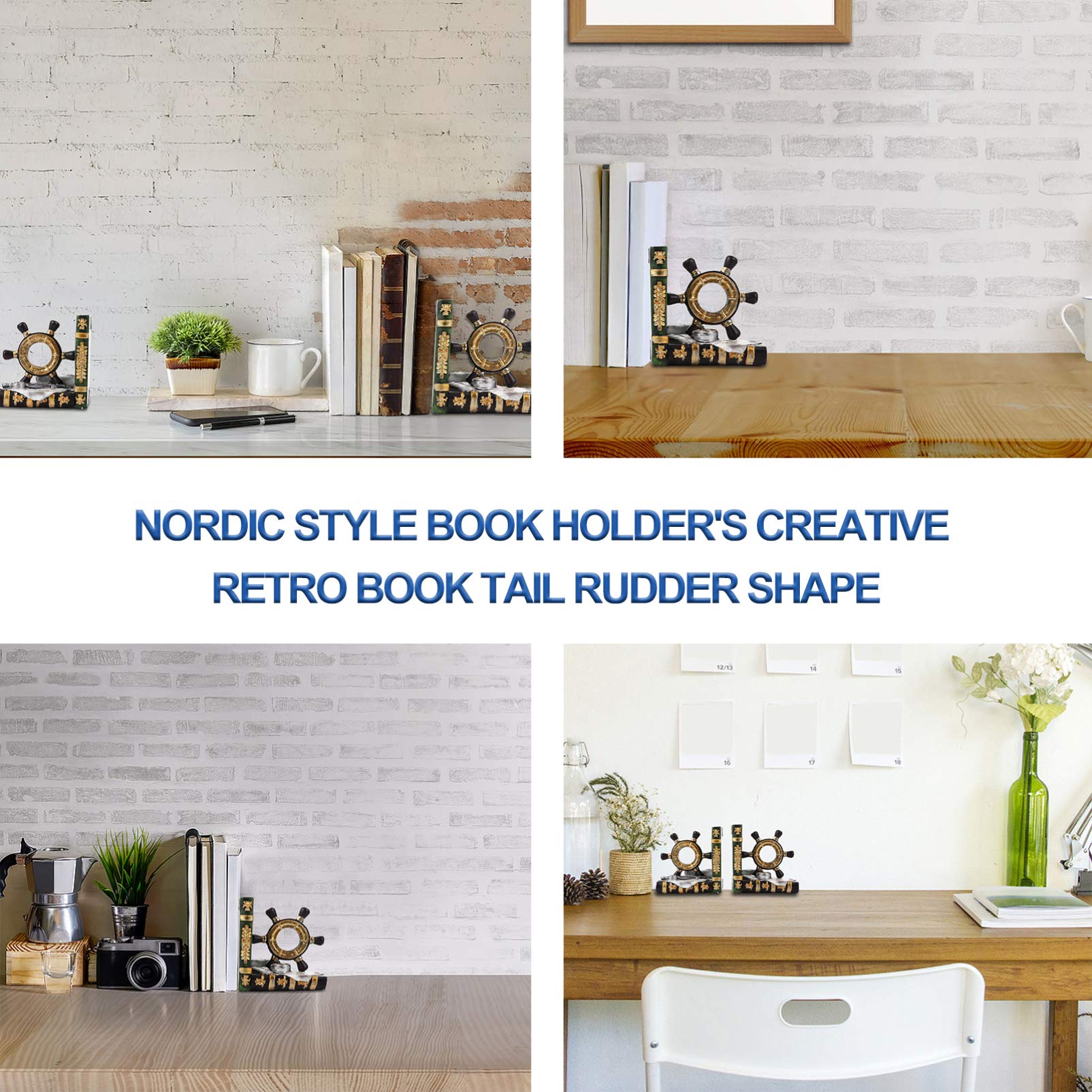 Stylish Nordic Resin Bookends - Heavy Duty Book Supports & Shelf Protectors for Home Office Decor - Perfect for Bookshelves, Desks, and Library Organization