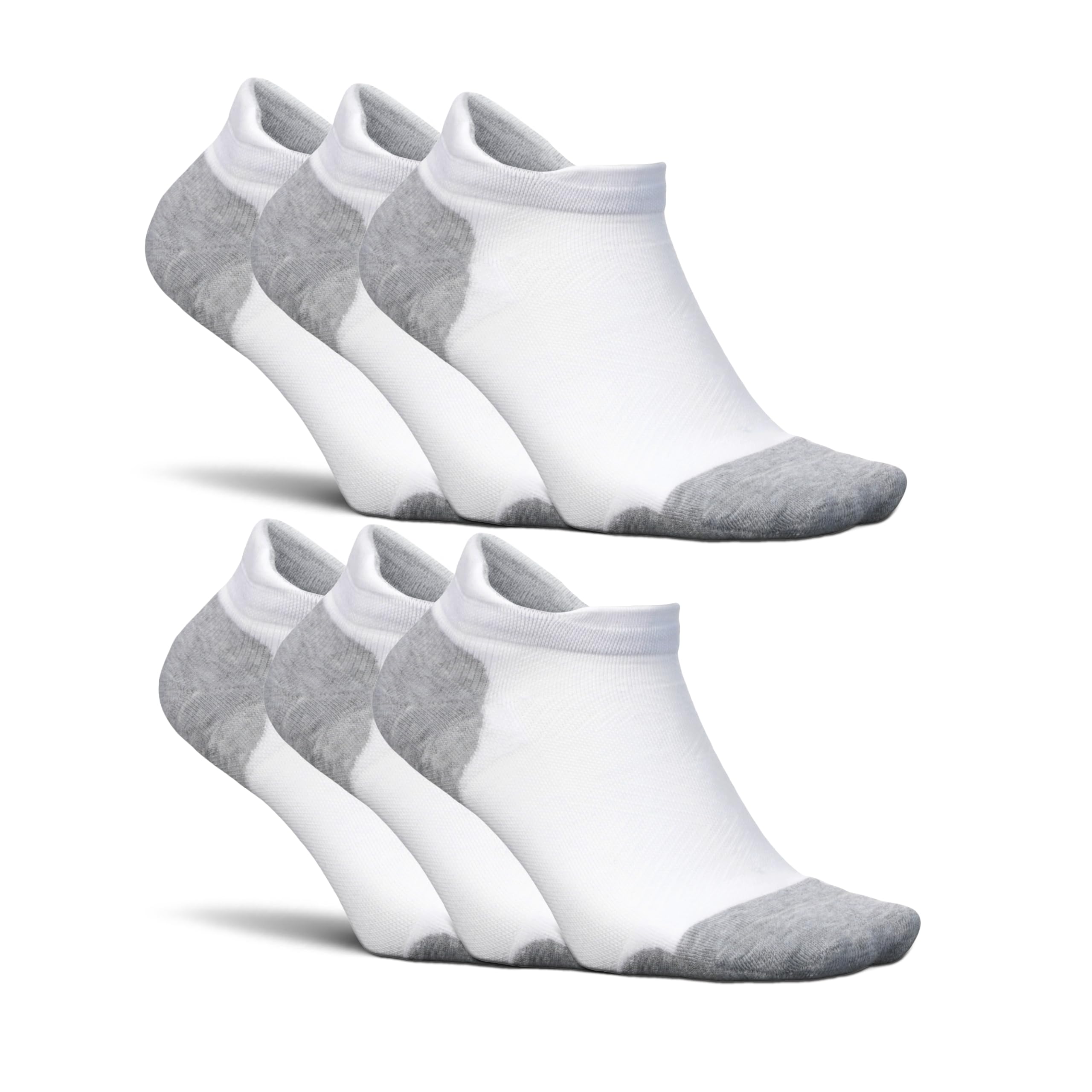 Feetures Elite Max Cushion No Show Tab Ankle Socks for Running & Sports - Breathable Athletic Socks with Targeted Compression Support - White (6-Pack) - Perfect for Gym, Tennis & Everyday Wear