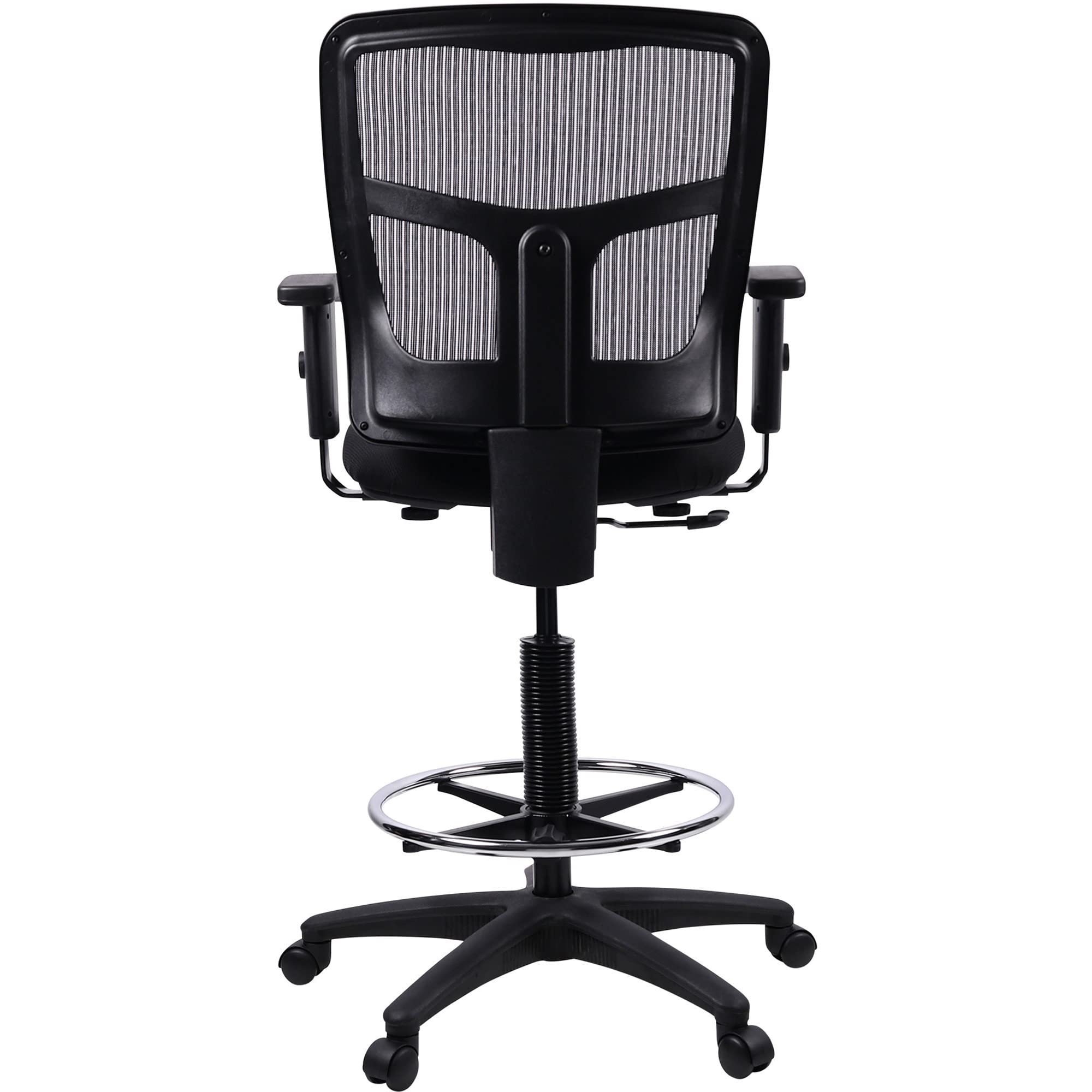 Lorell Mid-Back Ratchet Stool with Foot Ring - Ergonomic Mesh Back & Fabric Seat, Adjustable Office Chair, Black - Perfect for Home Office, Workstation, and Computer Desk Use