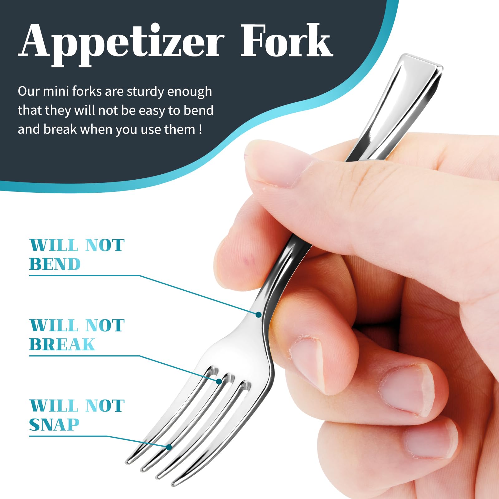 100 Pack Silver Mini Plastic Forks - 4 Inch Disposable Appetizer Forks for Desserts, Strawberries, Charcuterie, Cake Pops, Cocktails & Fruits | Perfect for Parties, Weddings, Picnics & Catering Events