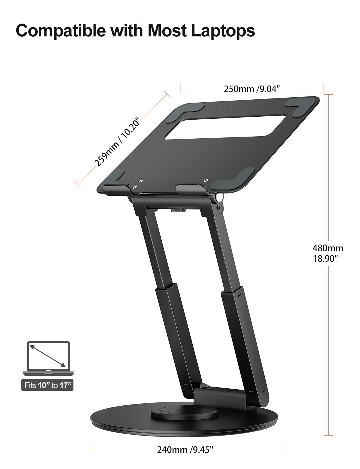 Tounee Adjustable Laptop Stand for Desk - 360° Swivel Base, Portable & Ergonomic Riser Holder for MacBook Pro & All 10-17